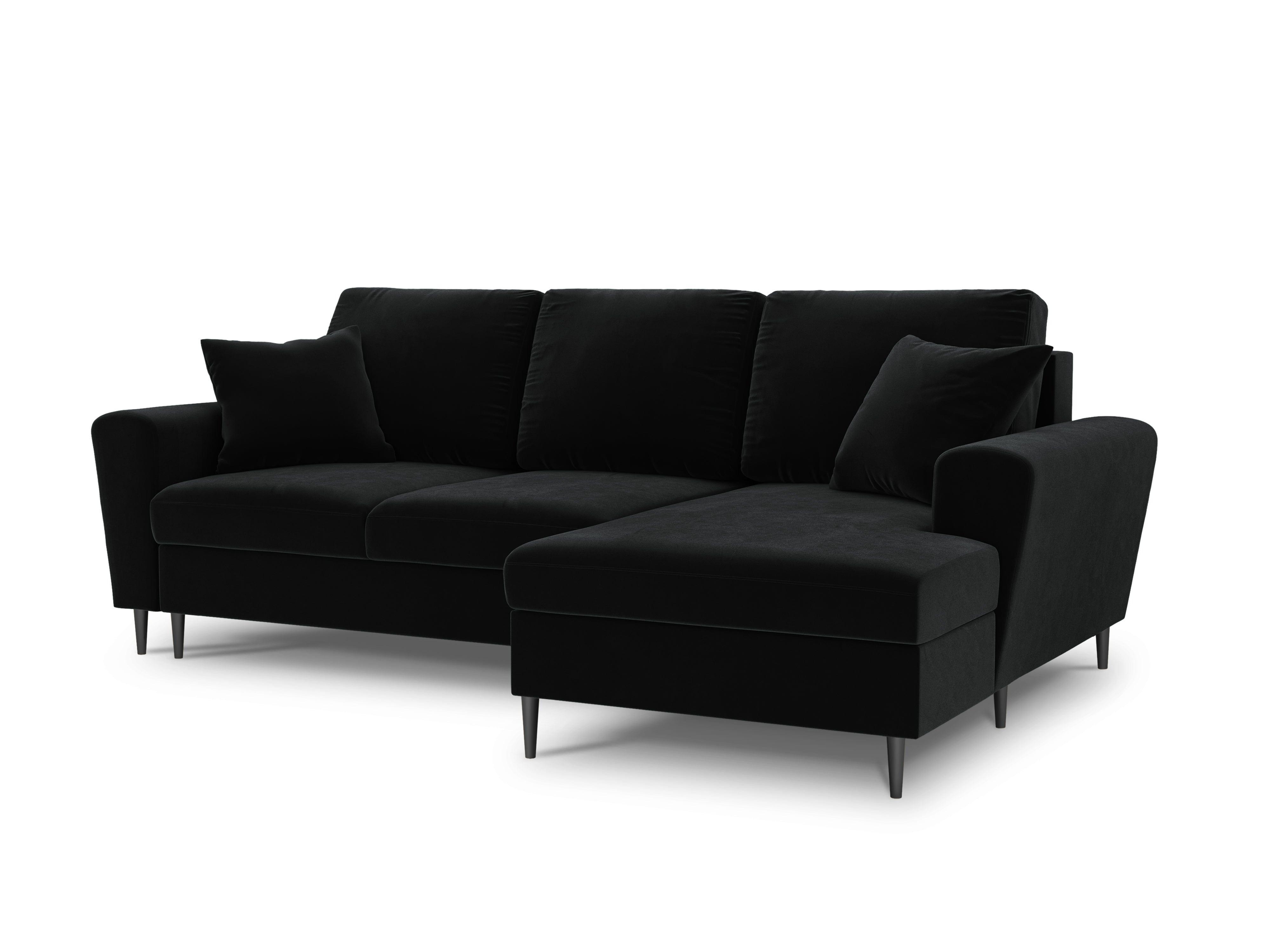 Narożnik prawostronny aksamitny z funkcją spania KYOTO czarny z czarną podstawą Cosmopolitan Design Eye on Design