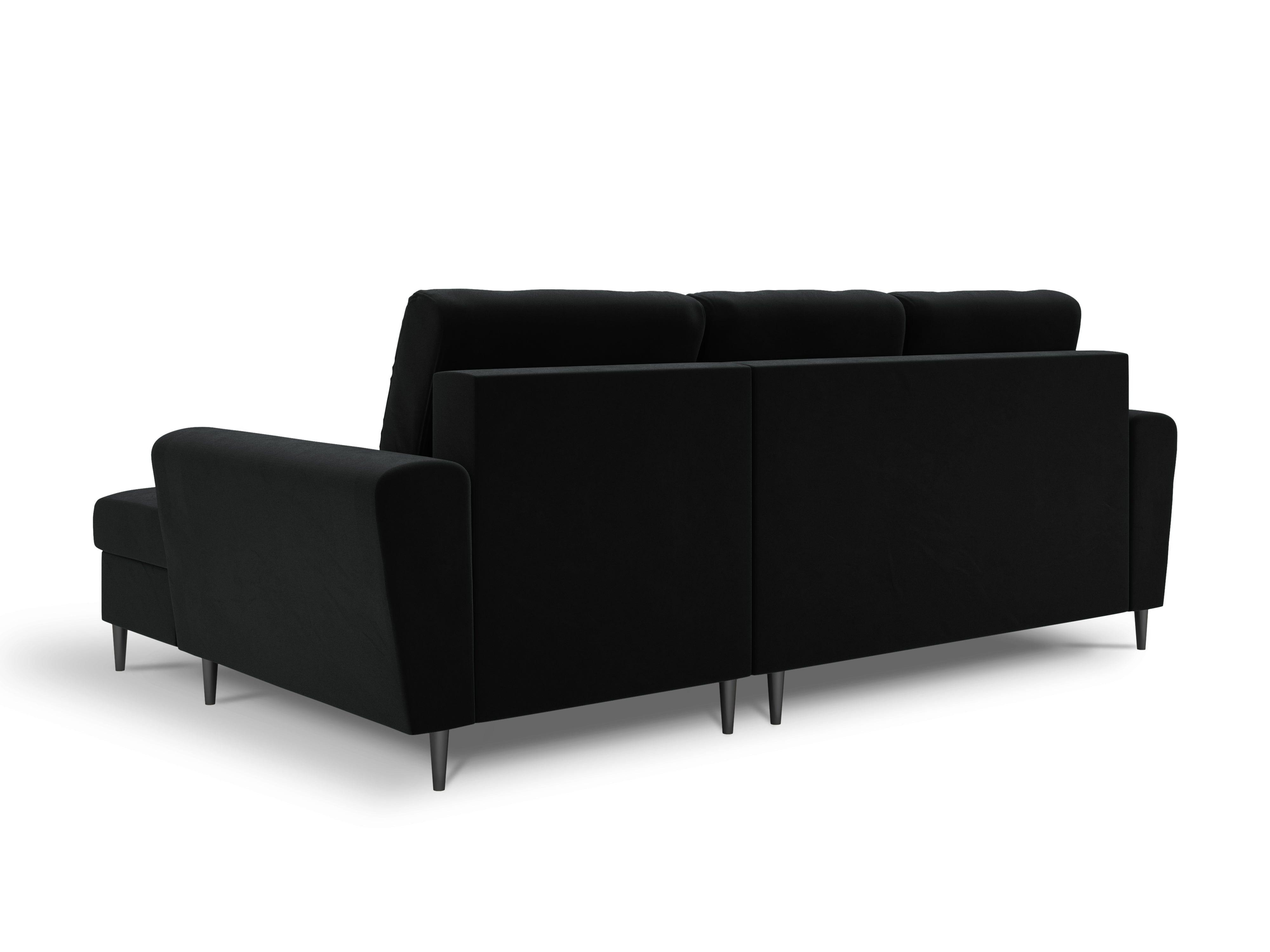 Narożnik prawostronny aksamitny z funkcją spania KYOTO czarny z czarną podstawą Cosmopolitan Design Eye on Design
