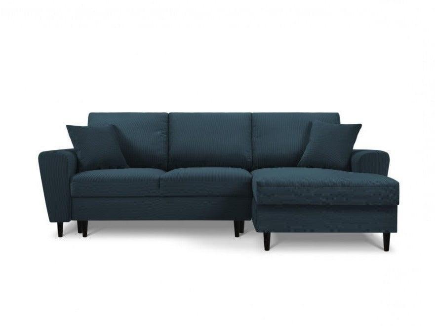 Narożnik prawostronny sztruksowy z funkcją spania KYOTO ciemnoniebieski Cosmopolitan Design Eye on Design