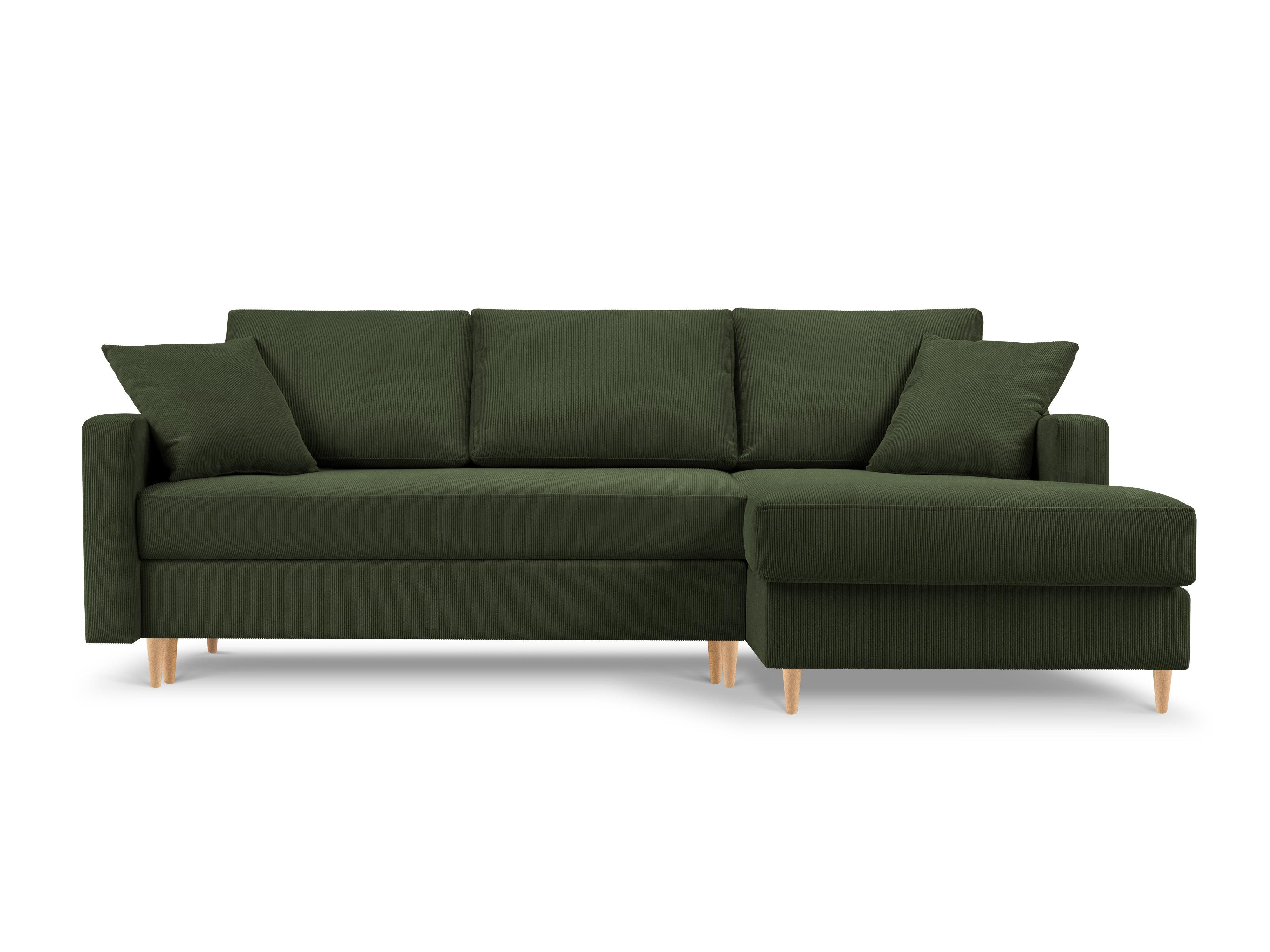 Narożnik prawostronny sztruksowy z funkcją spania ROSE butelkowa zieleń Mazzini Sofas Eye on Design