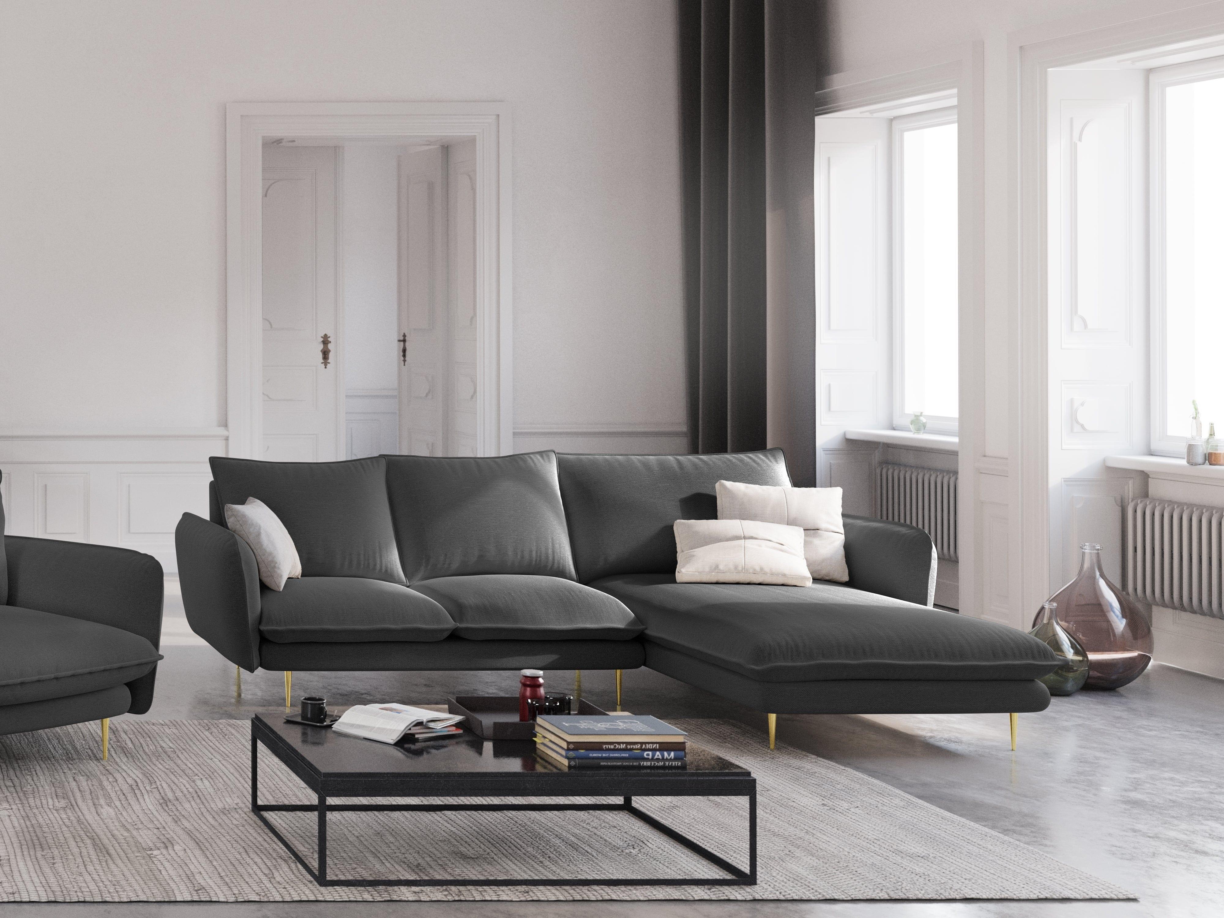 Narożnik prawostronny VIENNA ciemnoszary ze złotą podstawą Cosmopolitan Design Eye on Design