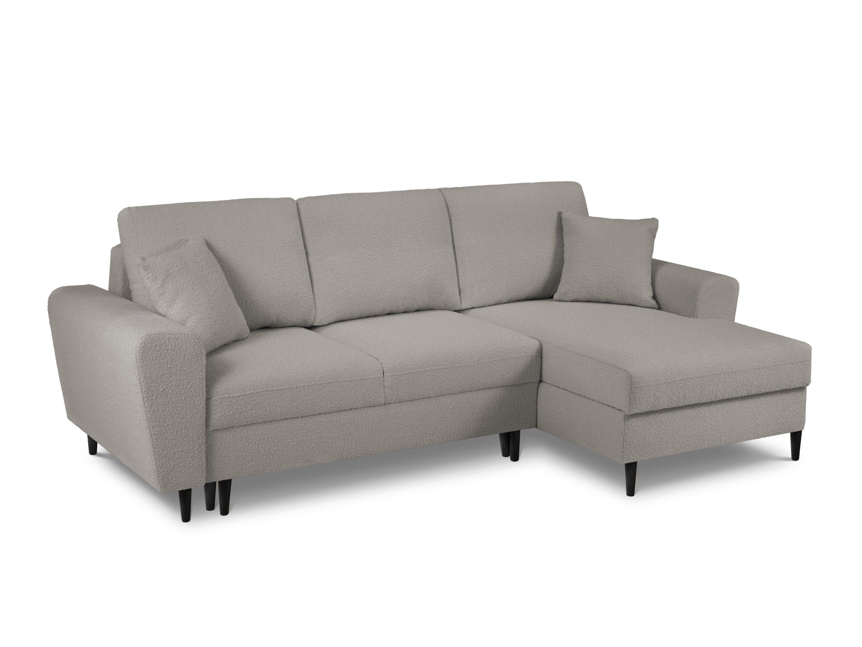 Narożnik prawostronny z funkcją spania KYOTO szary bouclé z czarną podstawą Cosmopolitan Design Eye on Design