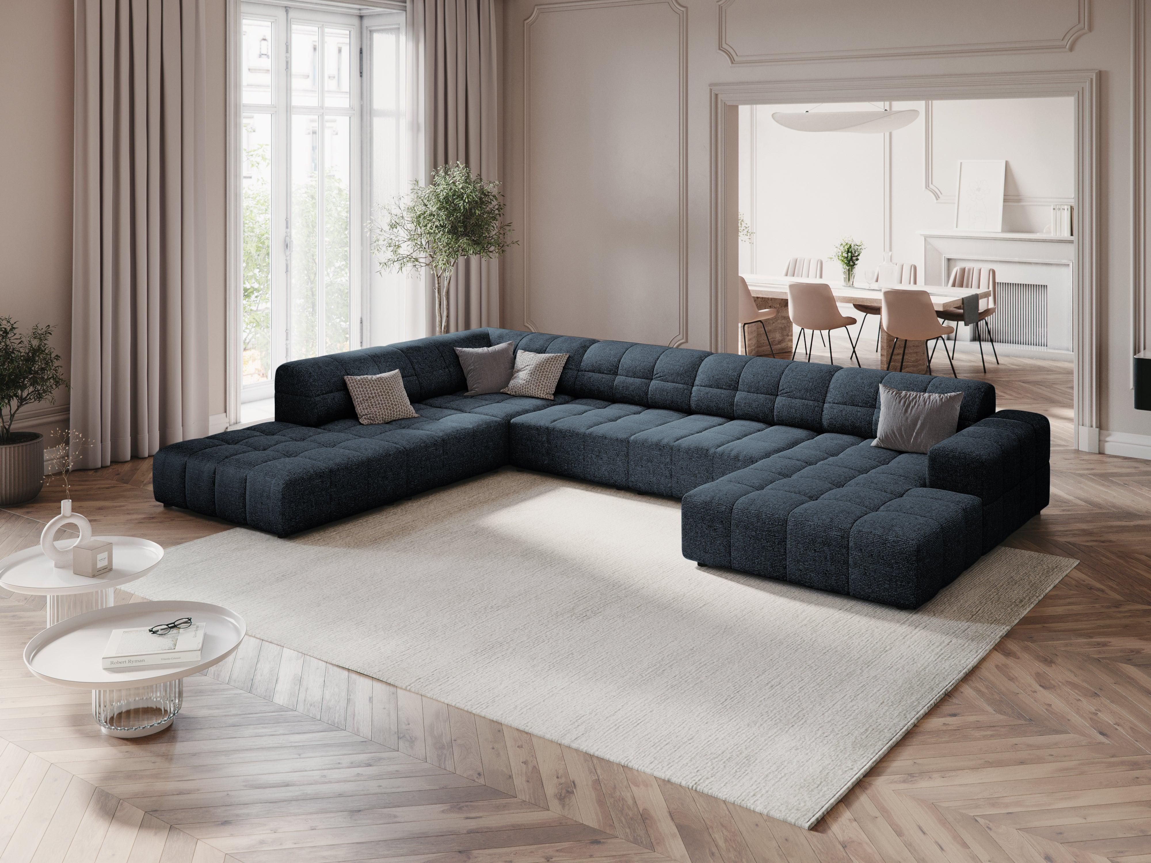 Narożnik w kształcie U lewostronny CHICAGO niebieski szenil – Cosmopolitan Design
