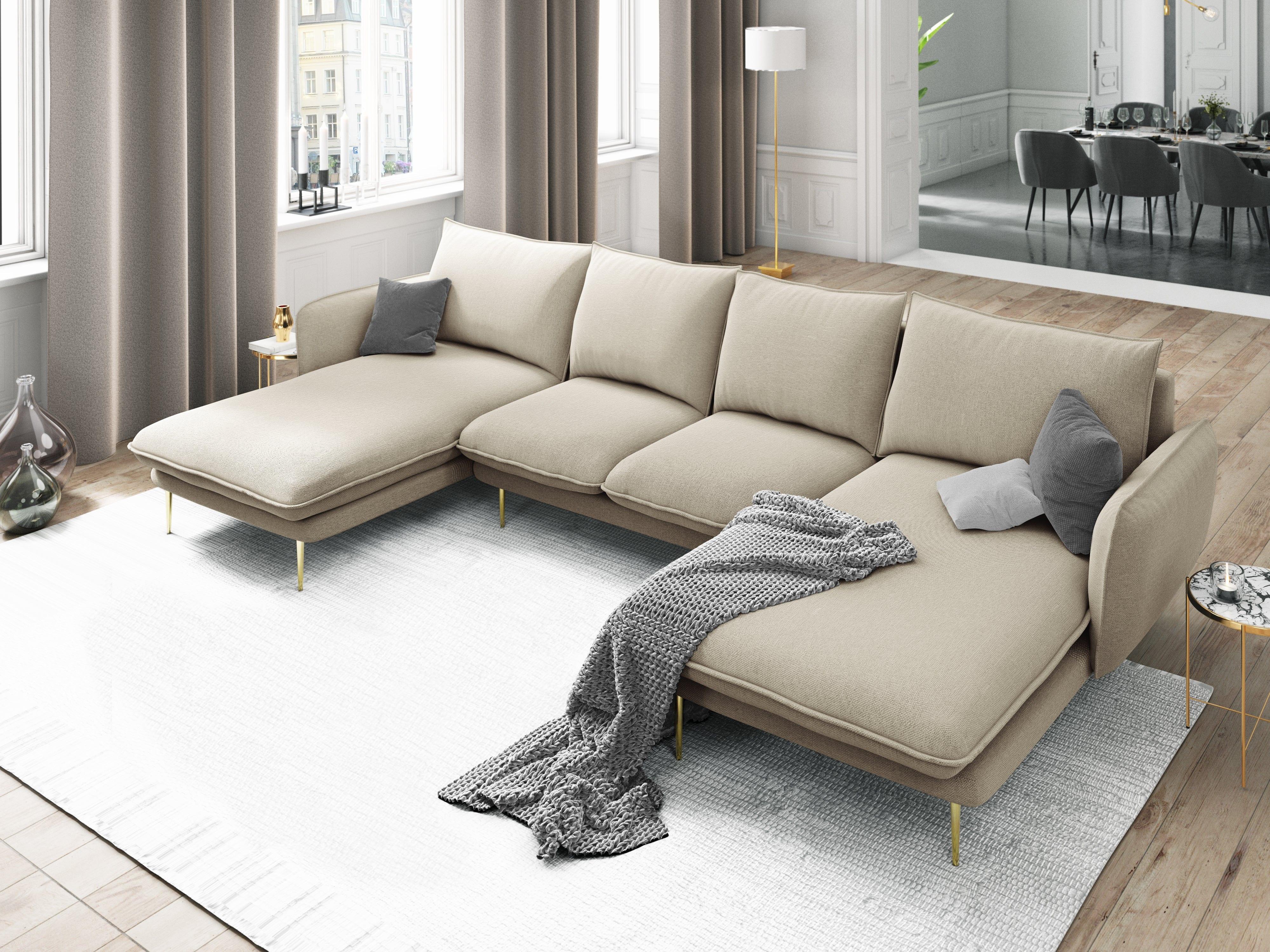 Narożnik w kształcie U VIENNA beżowy ze złotą podstawą Cosmopolitan Design Eye on Design