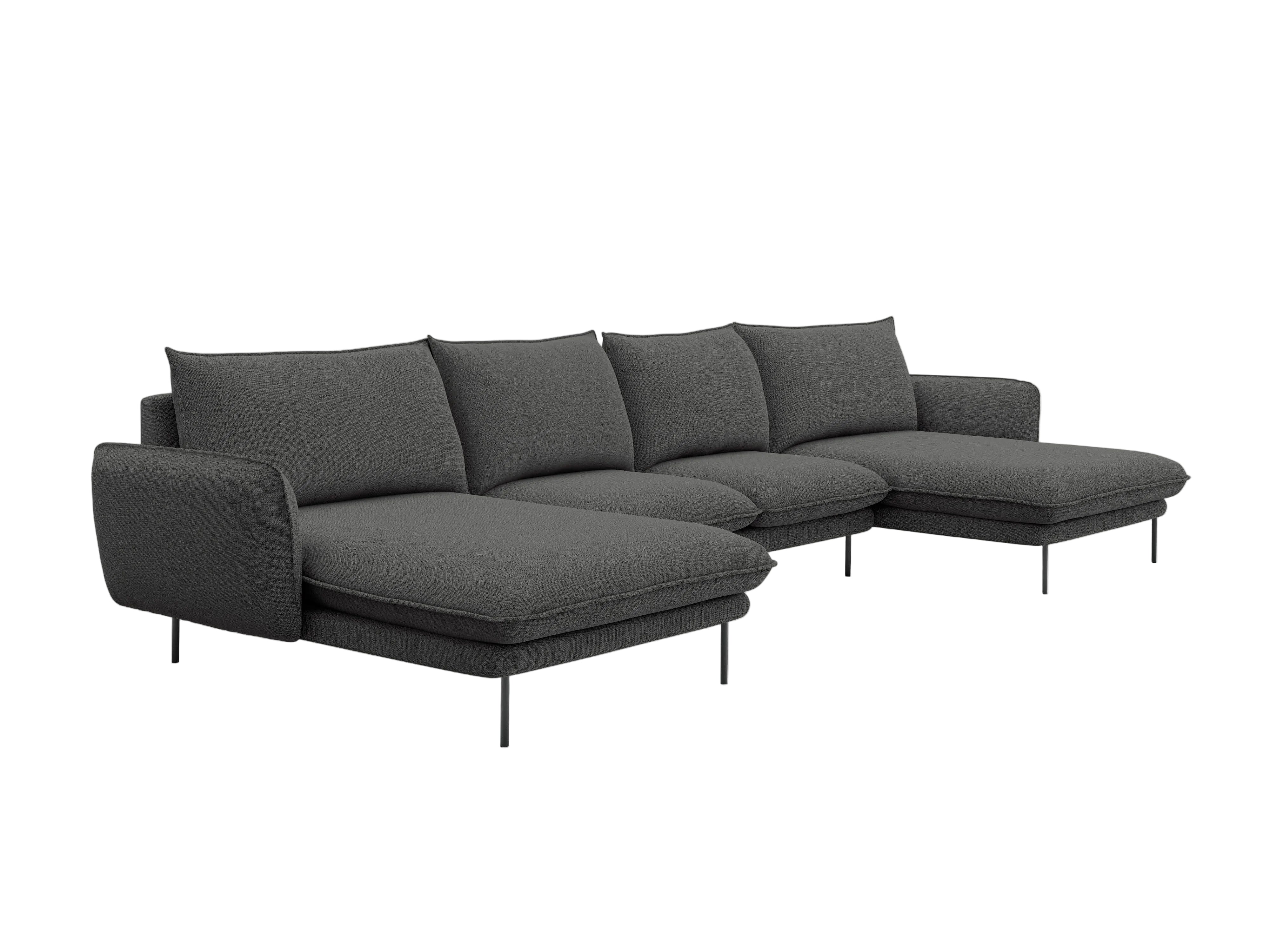 Sofa panoramiczna 6-osobowa VIENNA ciemnoszary szenil z czarną podstawą – Cosmopolitan Design