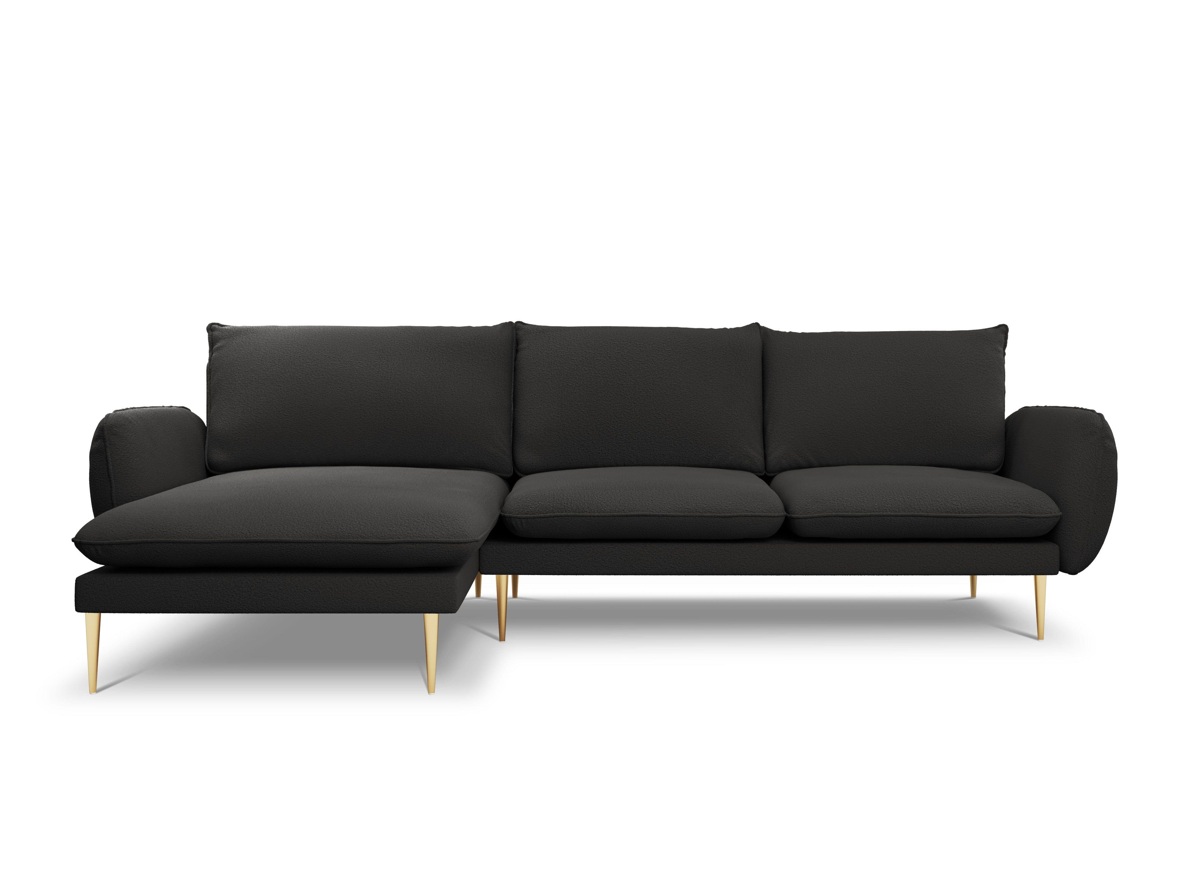 Narożnik w tkaninie boucle lewostronny VIENNA czarny ze złotą podstawą Cosmopolitan Design Eye on Design