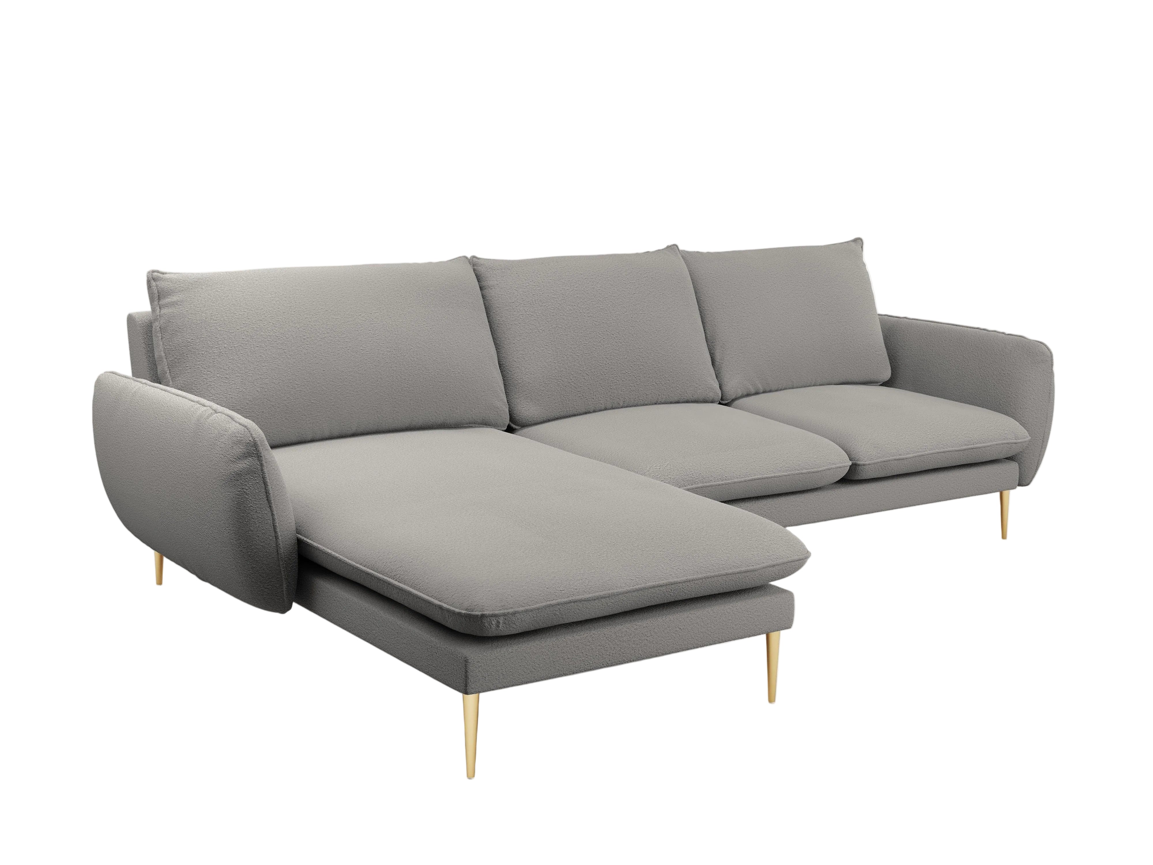 Narożnik w tkaninie boucle lewostronny VIENNA szary ze złotą podstawą Cosmopolitan Design Eye on Design