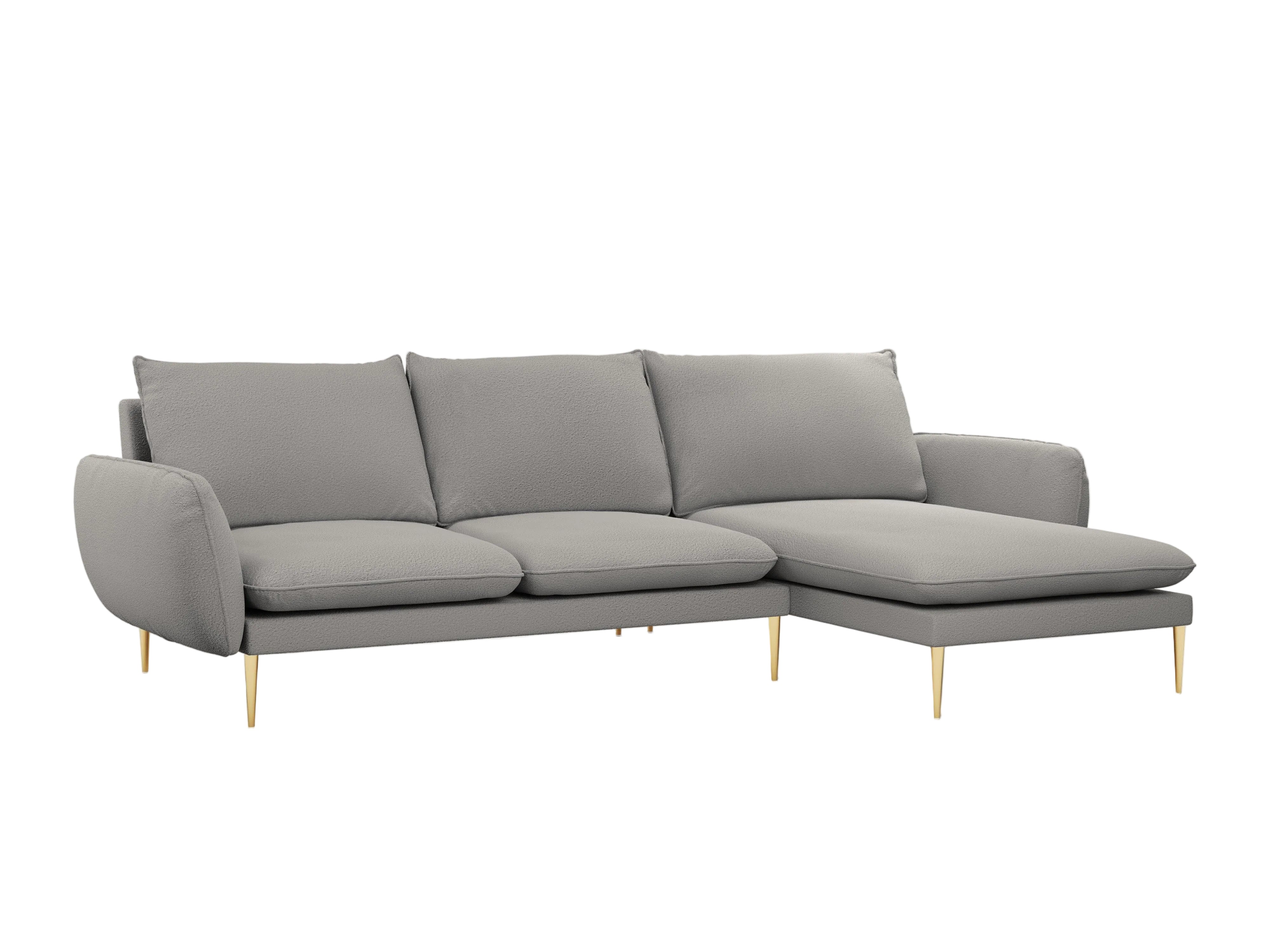 Narożnik w tkaninie boucle prawostronny VIENNA szary ze złotą podstawą Cosmopolitan Design Eye on Design