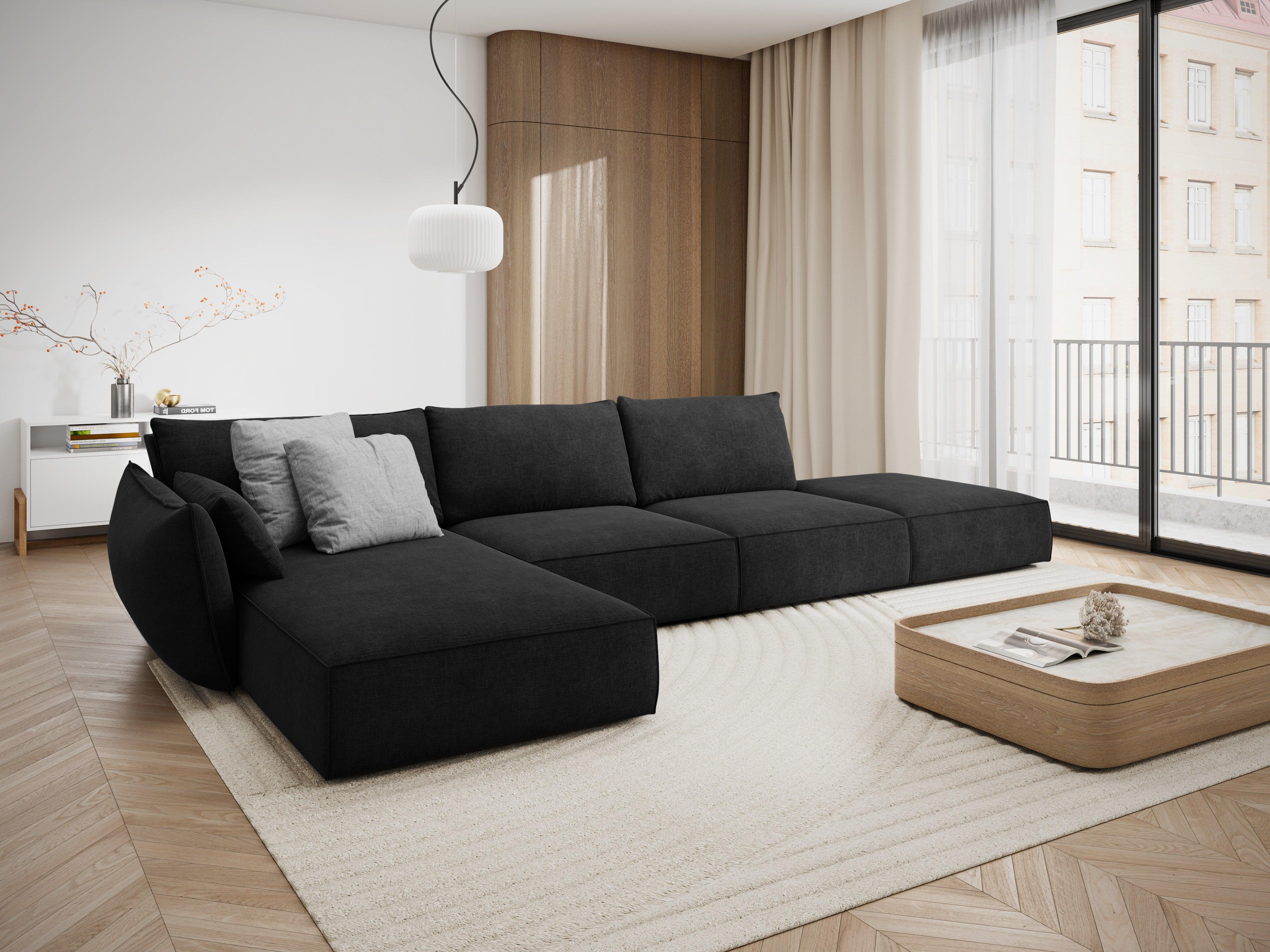 Narożnik w tkaninie szenilowej lewostronny otwarty VANDA czarny Mazzini Sofas Eye on Design