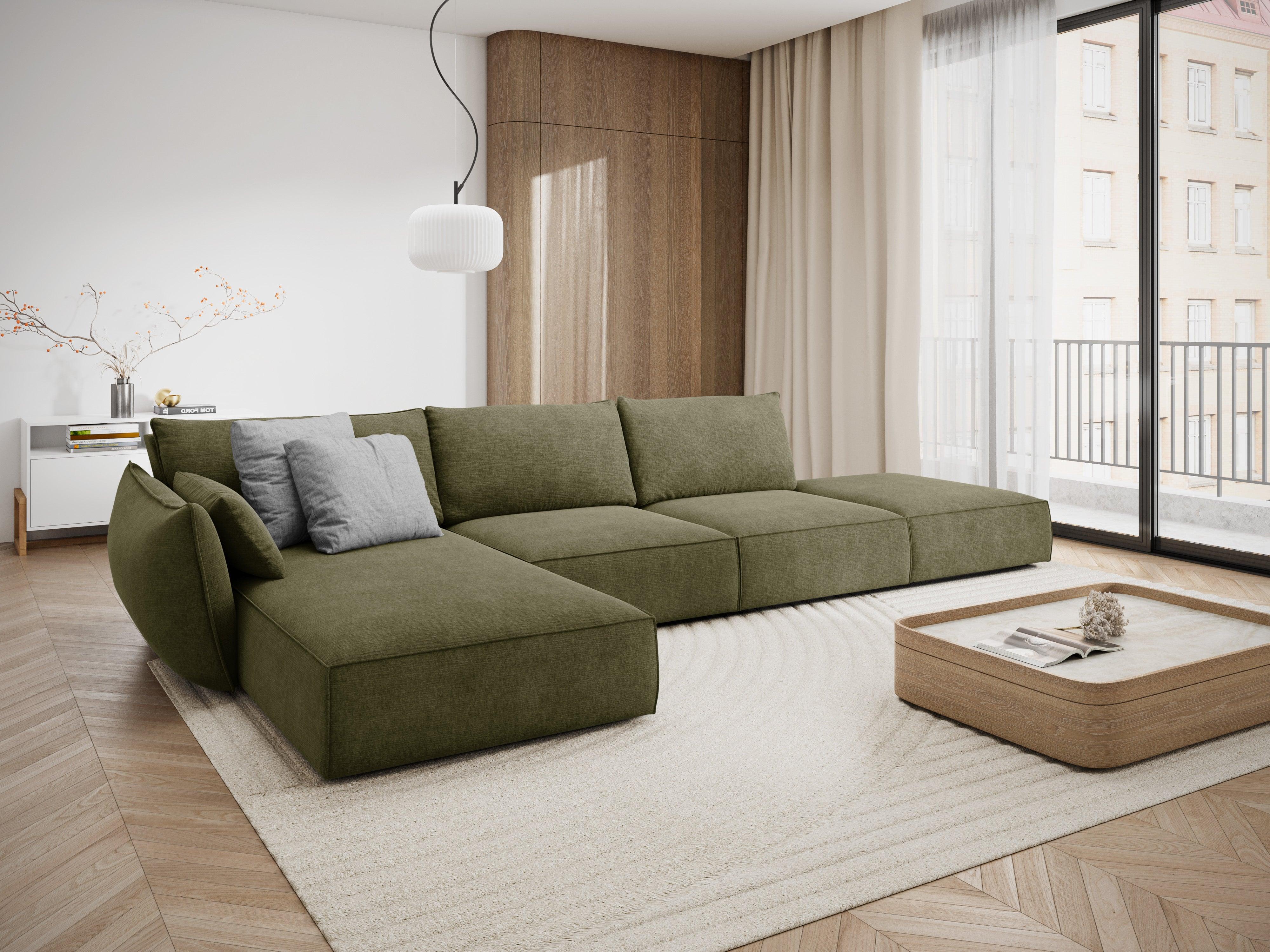 Narożnik w tkaninie szenilowej lewostronny otwarty VANDA zielony Mazzini Sofas Eye on Design