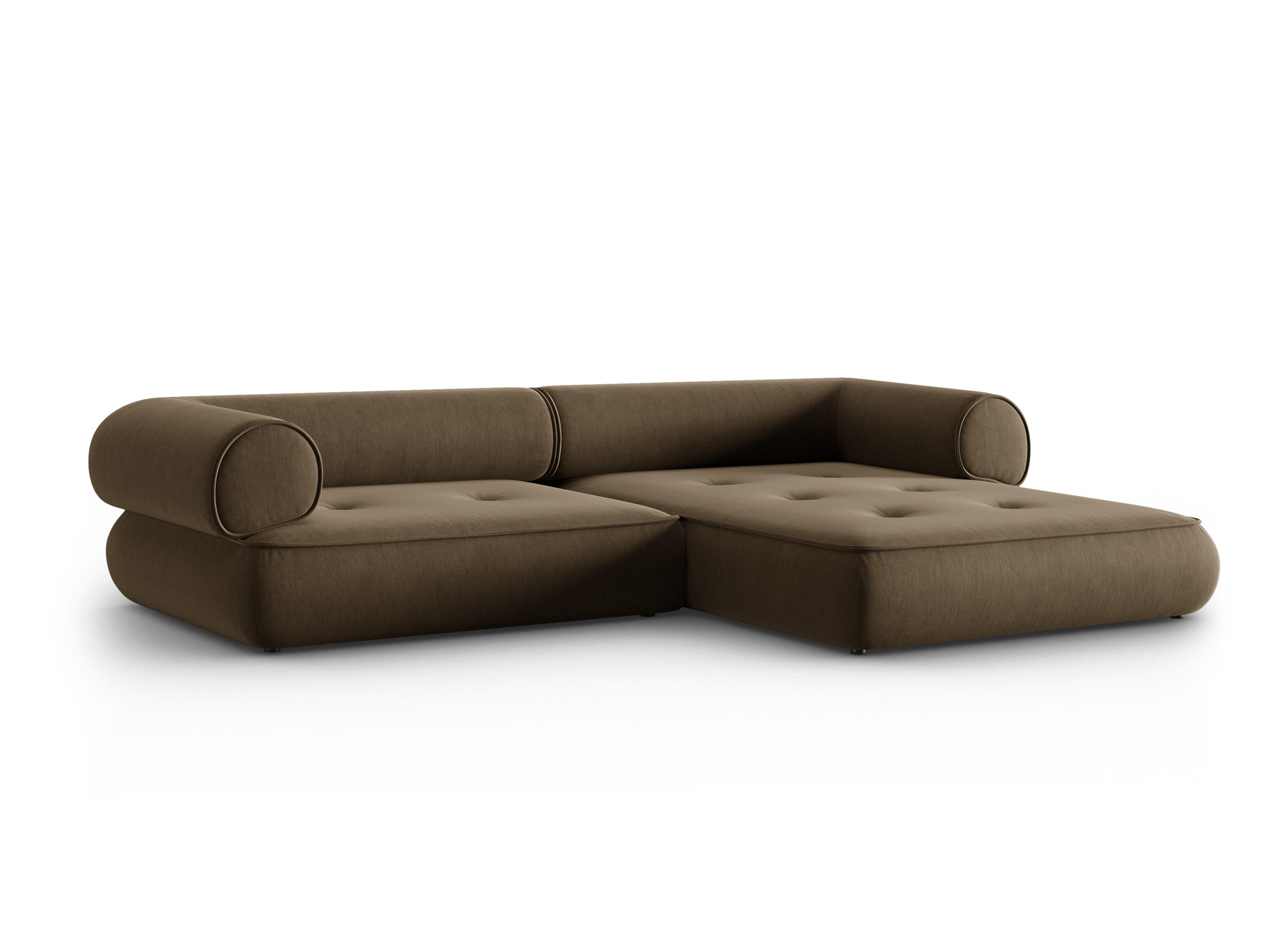 Narożnik w tkaninie szenilowej prawostronny LILY szarobrązowy Maison Heritage Eye on Design