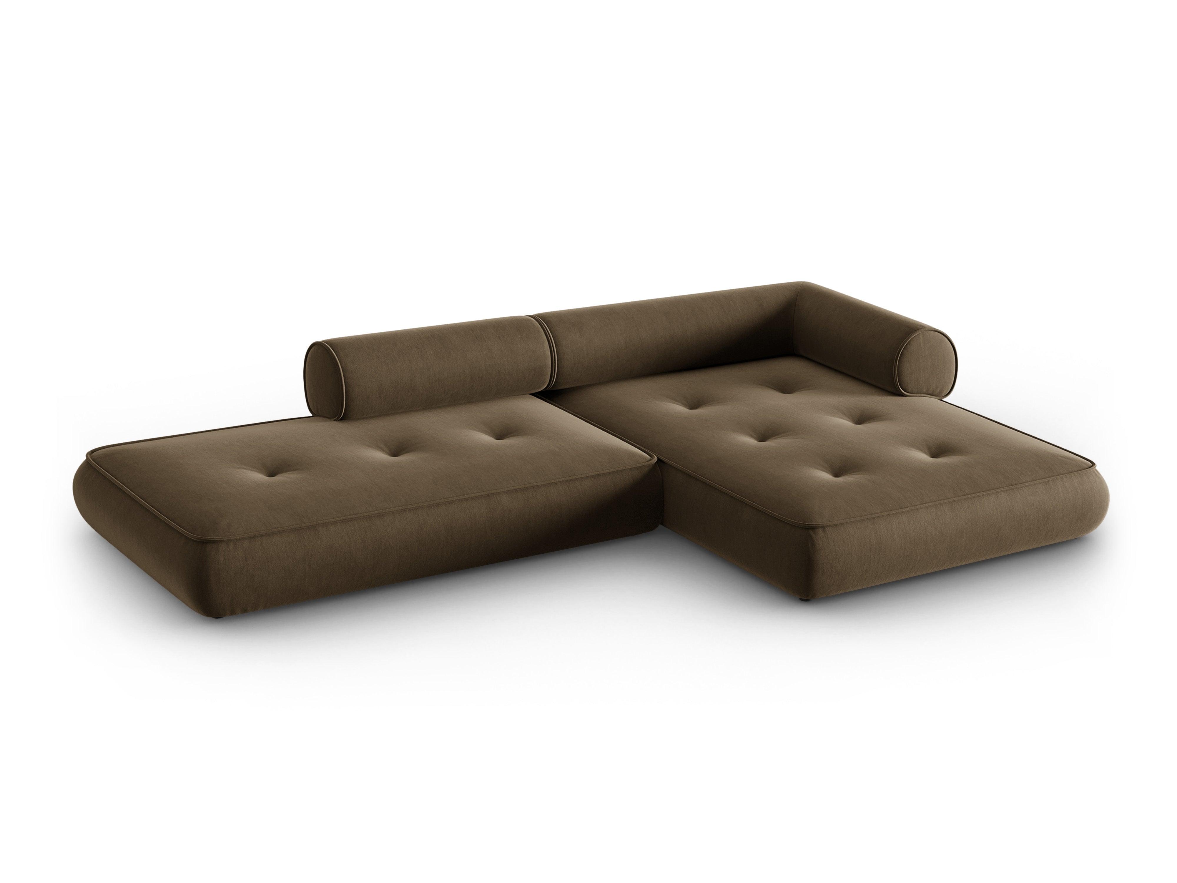 Narożnik w tkaninie szenilowej prawostronny otwarty LILY szarobrązowy Maison Heritage Eye on Design