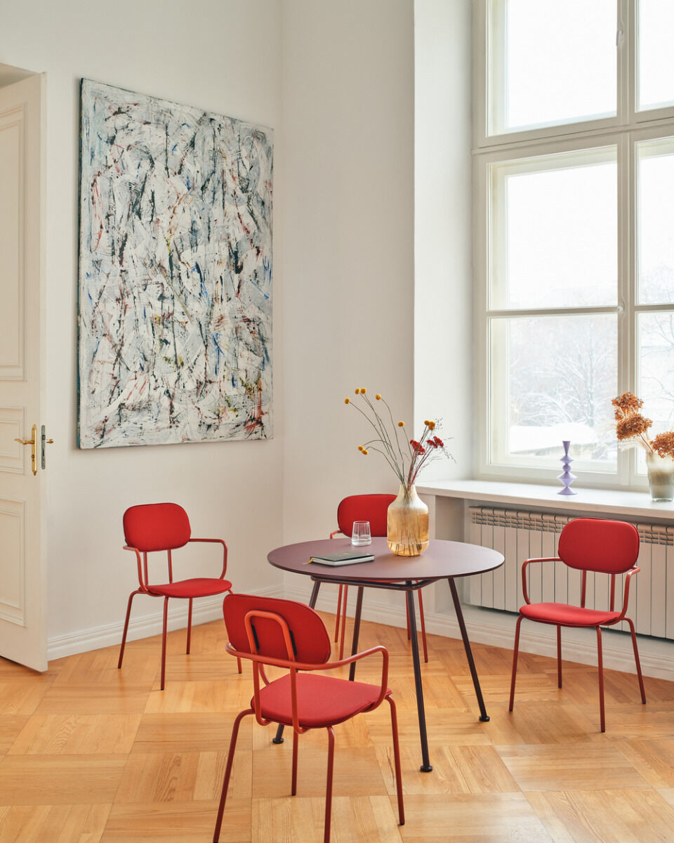 Stół okrągły NEW SCHOOL metalowa podstawa – .mdd