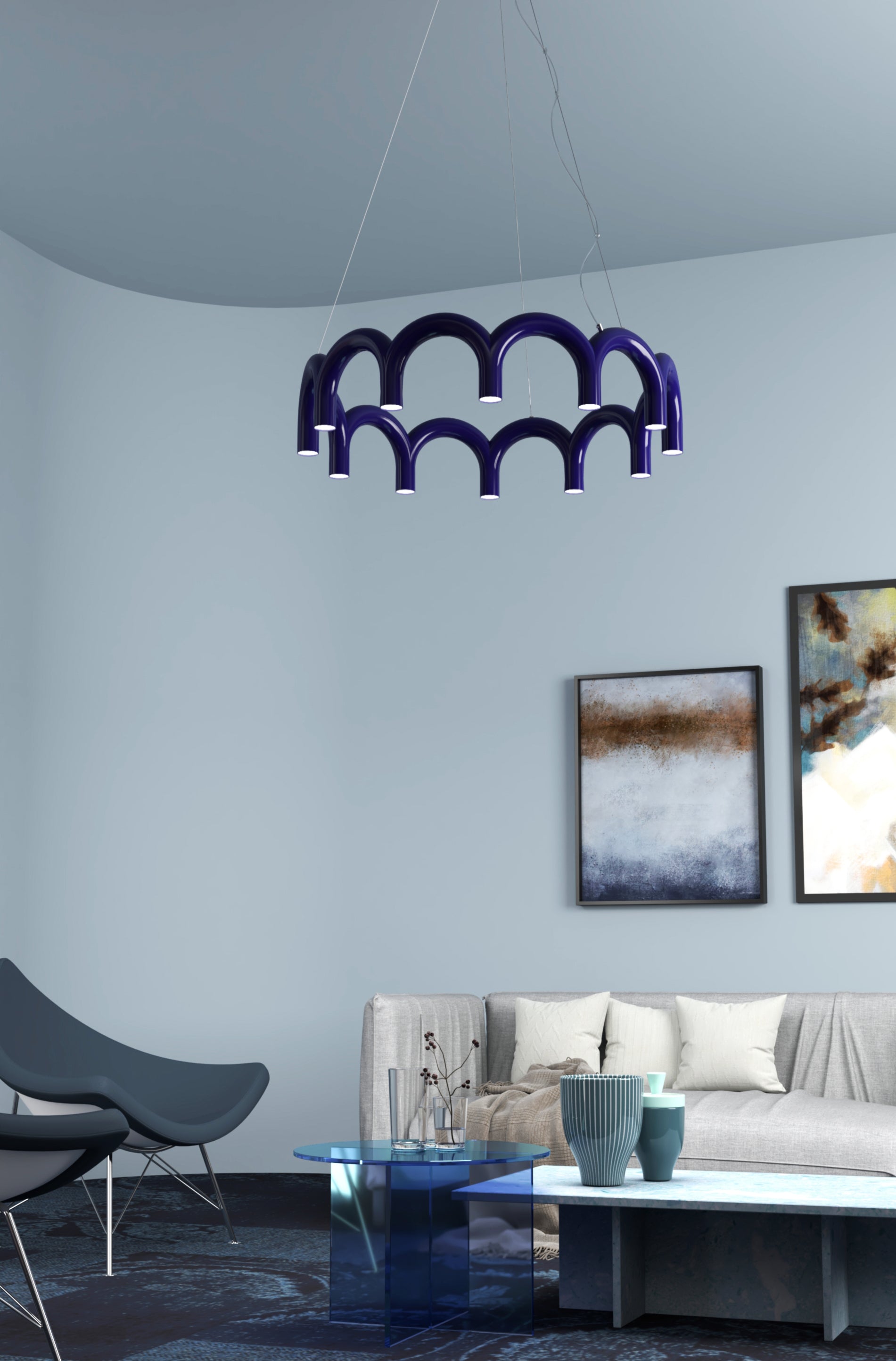 Závěsná lampa ARCH CIRCLE modrá