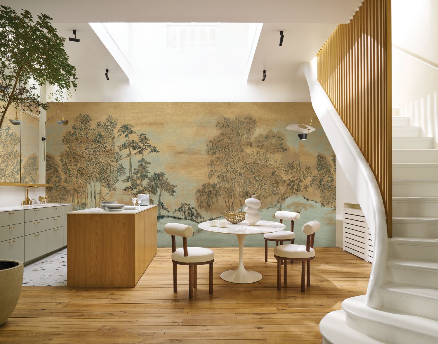 Nástěnná malba s krajinou japonské zahrady KORAKU hnědá