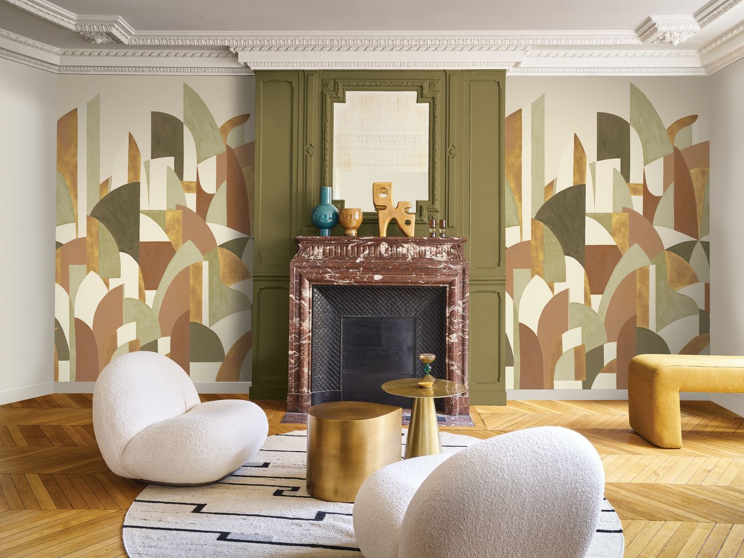 Mural with Abstract Pattern PABLO Beige and Burgundy