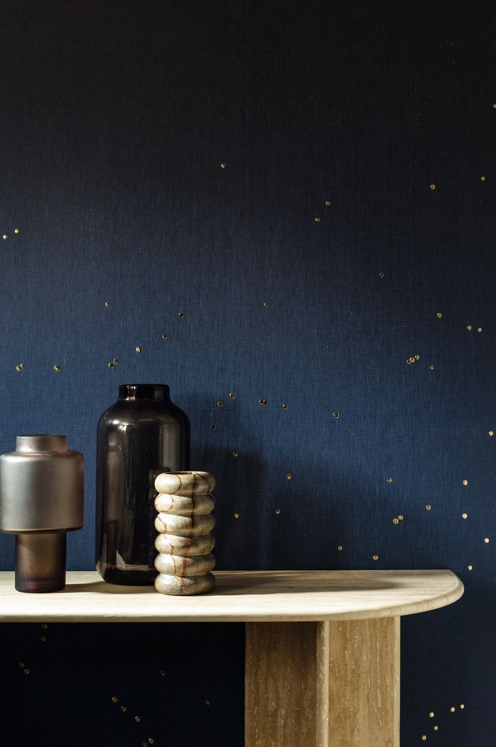 Textilní mural s gradientem a motivem nebe ASTRAL SOLAIRE modrý se šedou