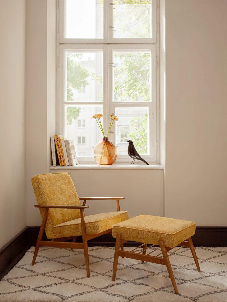 Podnóżek FOX żółty w tkaninie Shine Velvet Mustard 366 concept Eye on Design