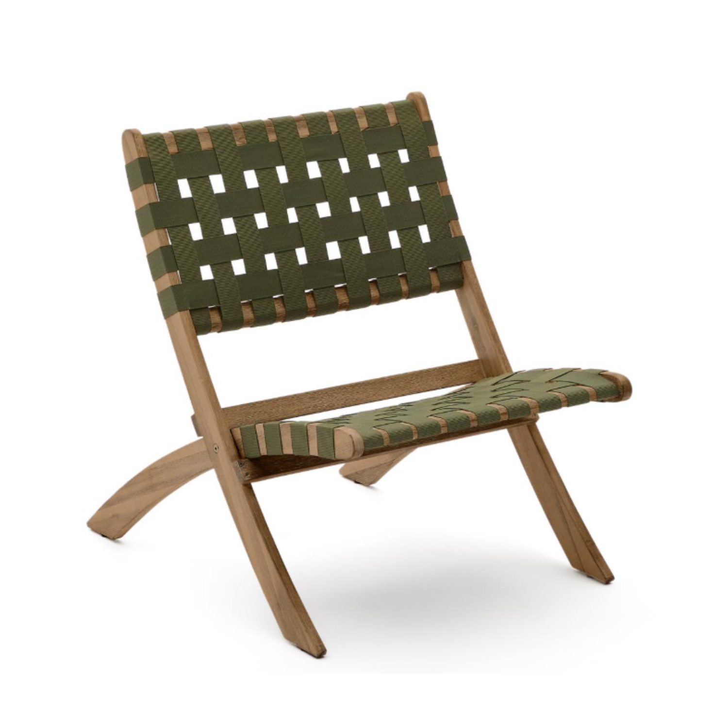 Skládací zahradní křeslo CHABELI z akáciového masivu se zeleným povrchem