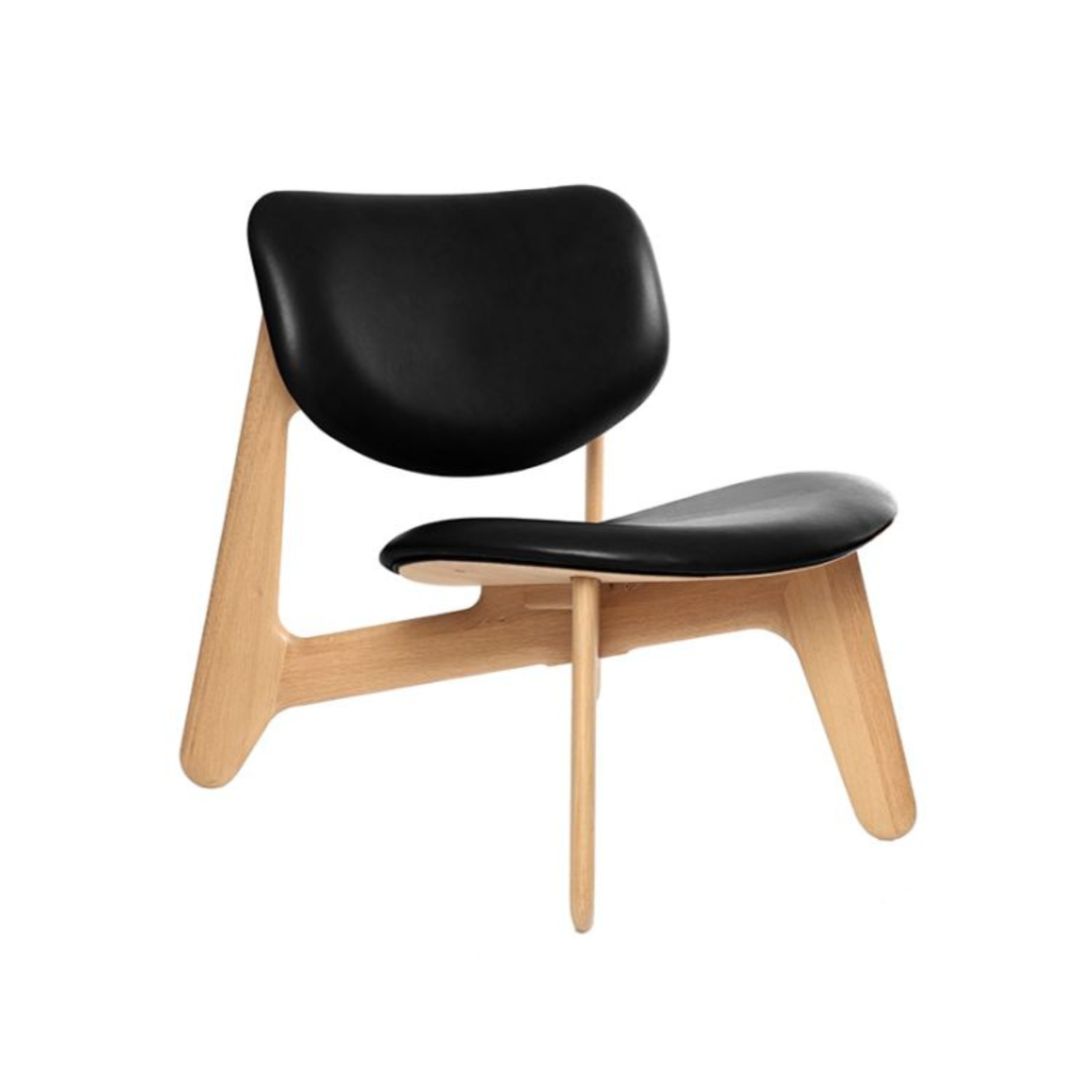 Křeslo SLAB černá kůže s dubovým podstavcem