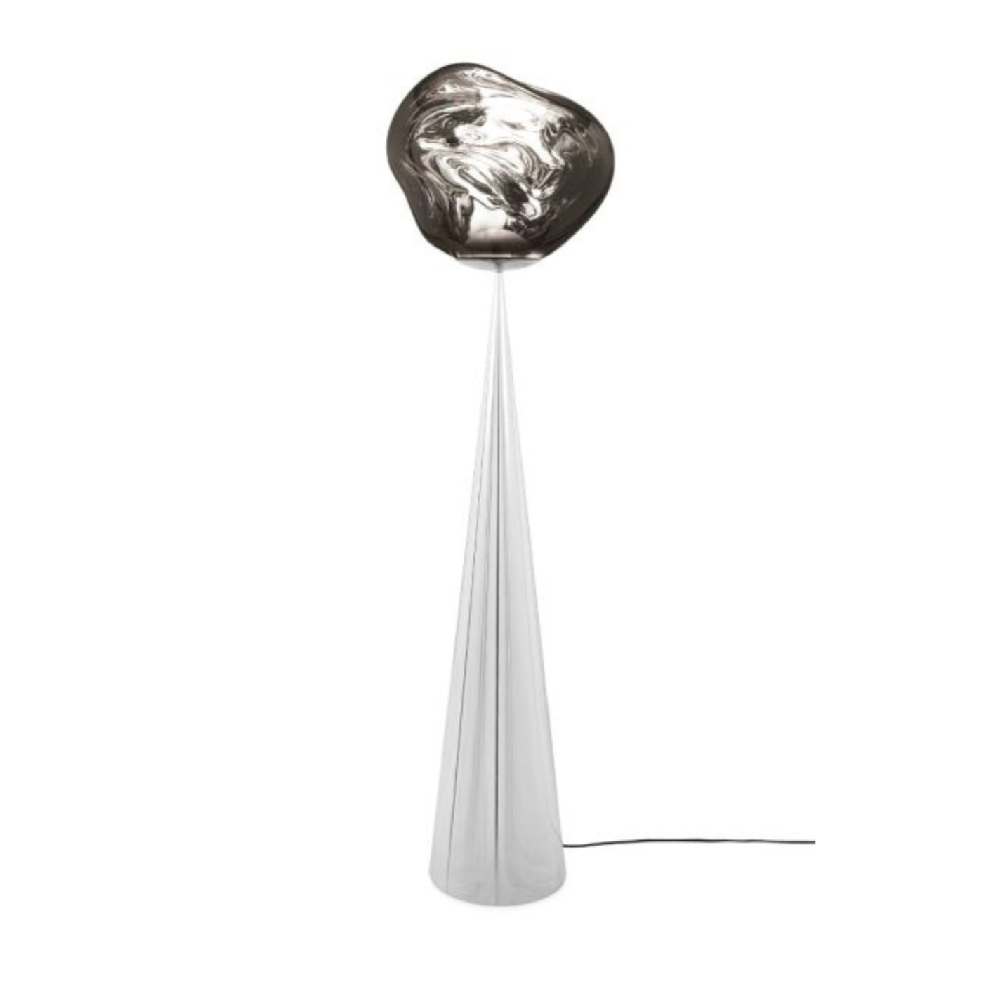 Stojací lampa MELT FAT CONE stříbrná se stříbrným podstavcem