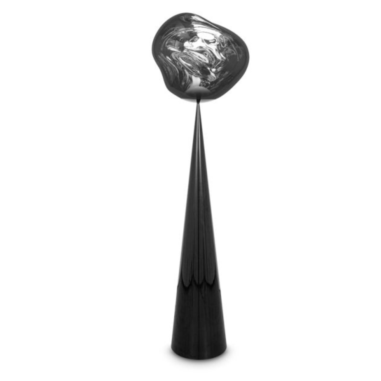 Stojací lampa MELT FAT CONE stříbrná s černým podstavcem