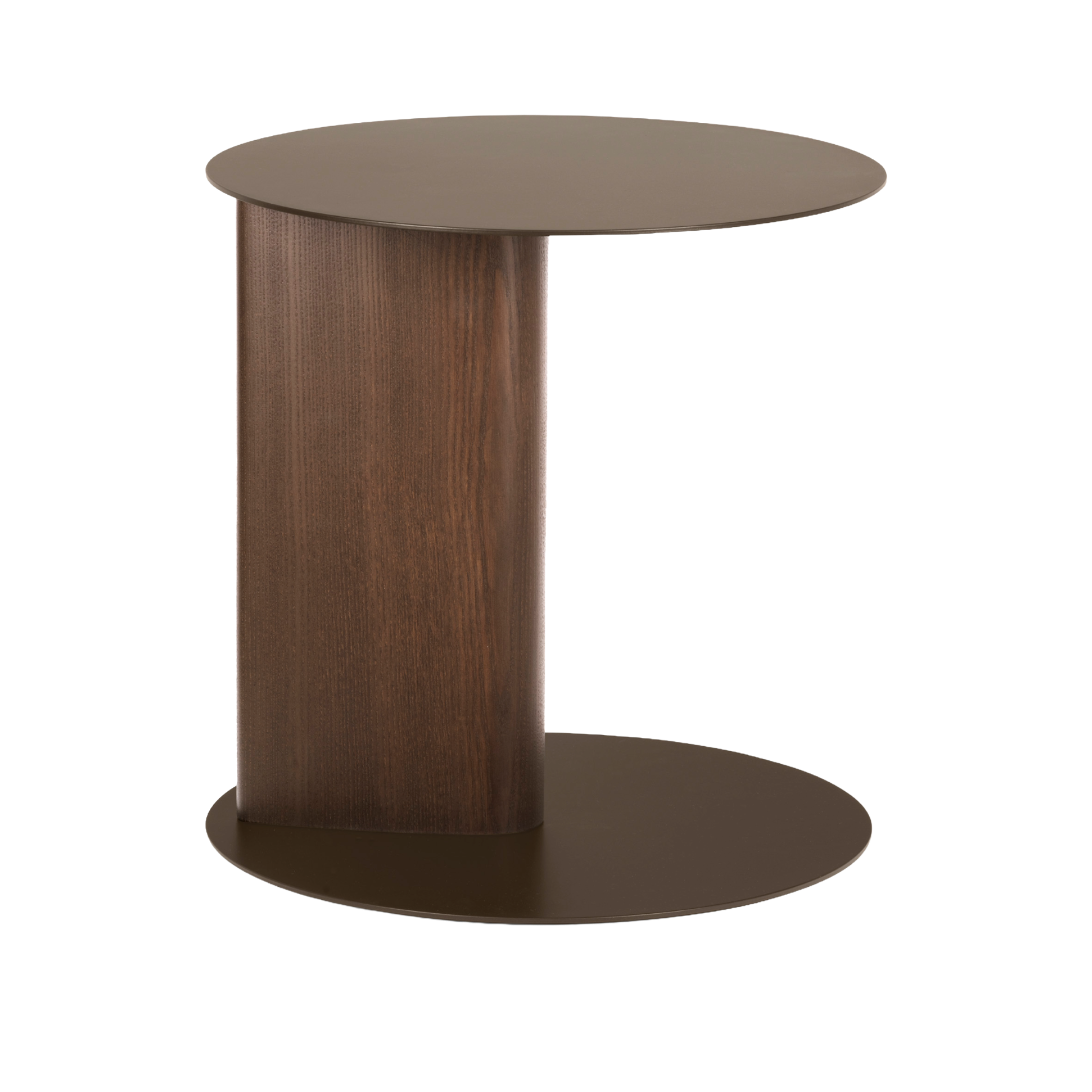SANDY side table with a brown top and dark wooden base