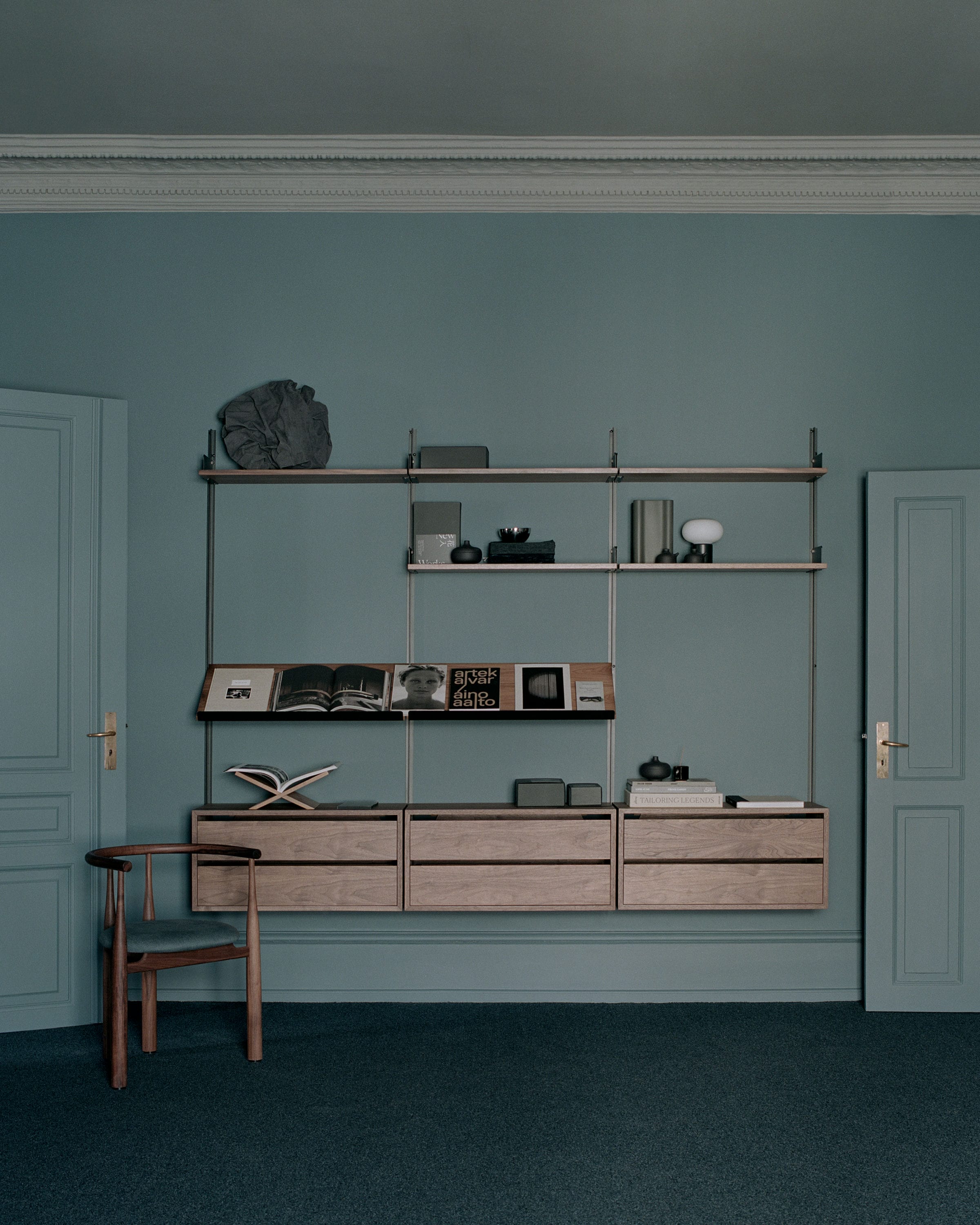 Hanging cabinet with New Works Nut Veneer drawers