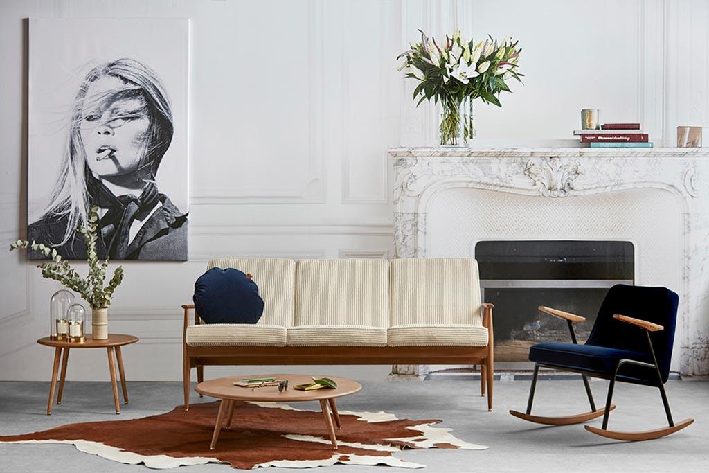 Sofa 3-osobowa dzielona FOX żółty w tkaninie Shine Velvet Mustard 366 concept Eye on Design