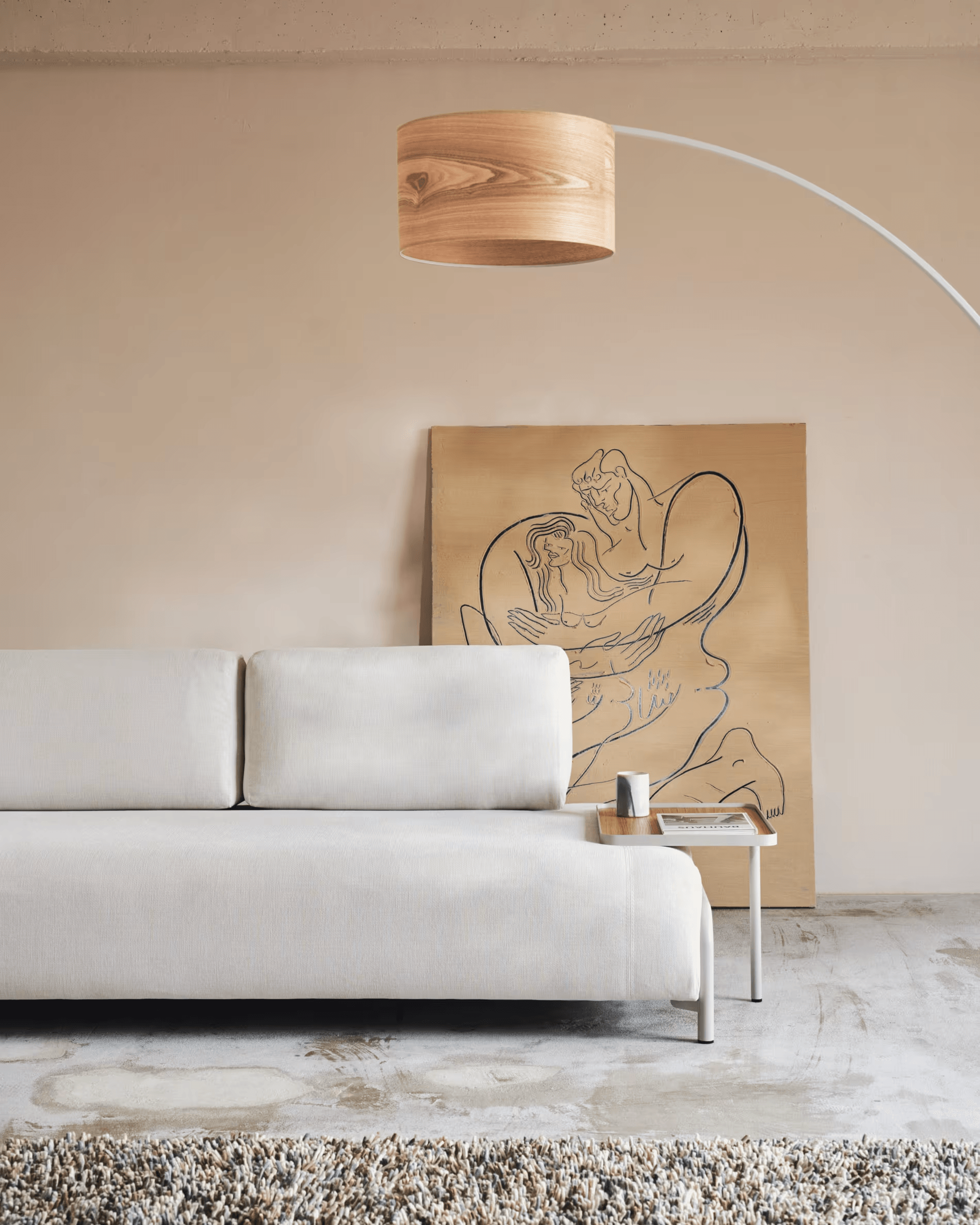 Sofa 3-osobowa z dużą tacą COMPO beżowy szenil La Forma Eye on Design