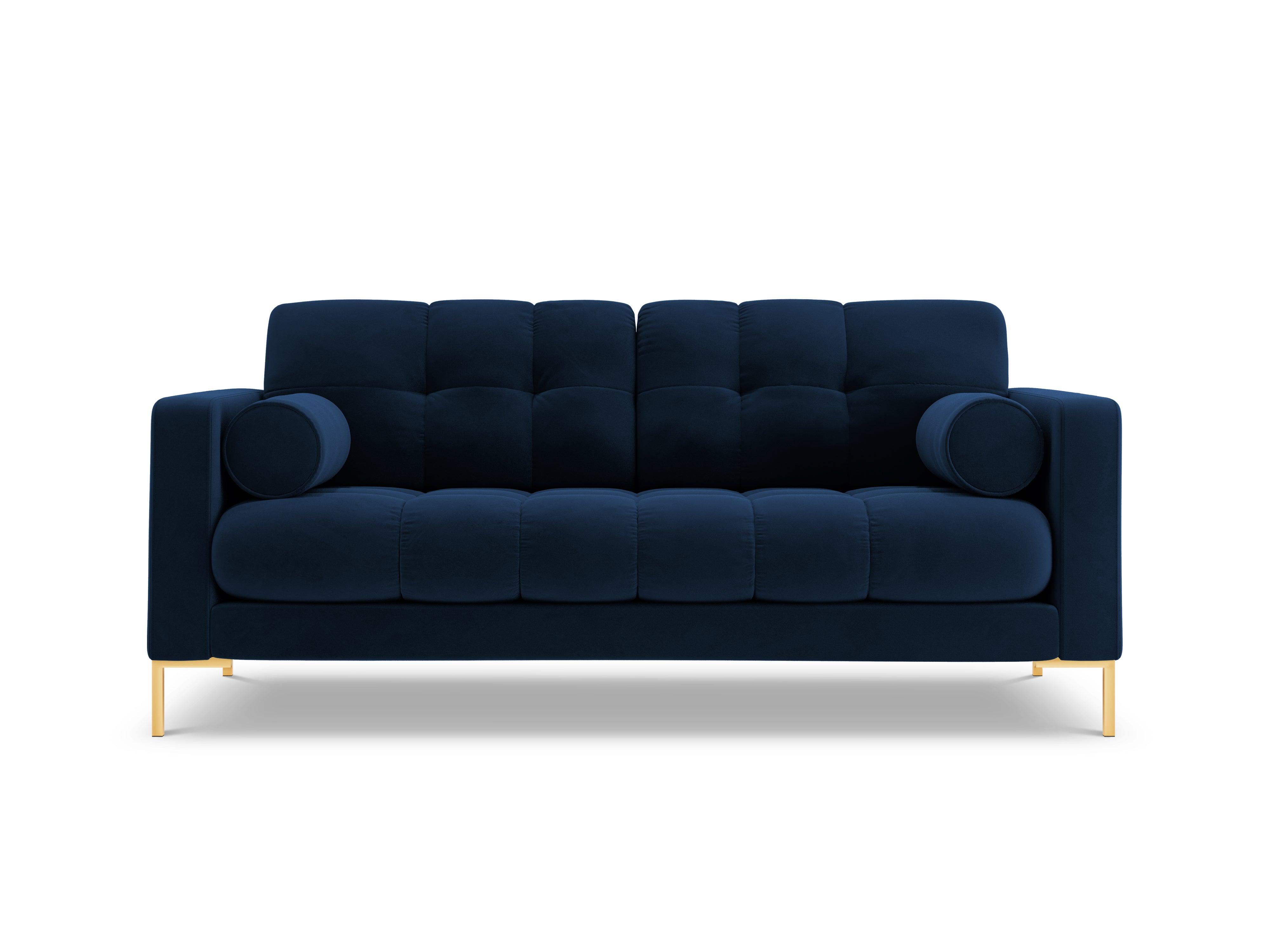 Sofa aksamitna 2-osobowa BALI granat królewski ze złotą podstawą Cosmopolitan Design Eye on Design