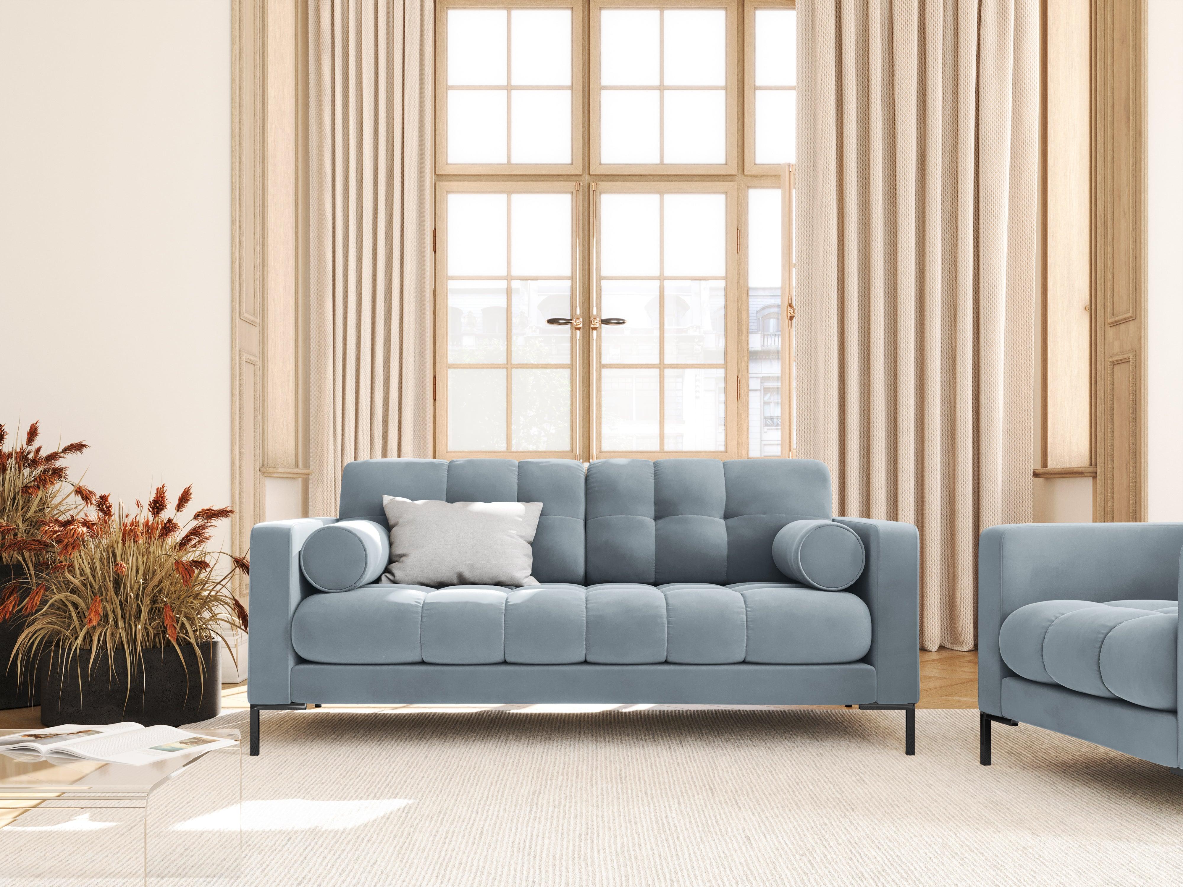 Sofa aksamitna 2-osobowa BALI jasnoniebieski z czarną podstawą Cosmopolitan Design Eye on Design