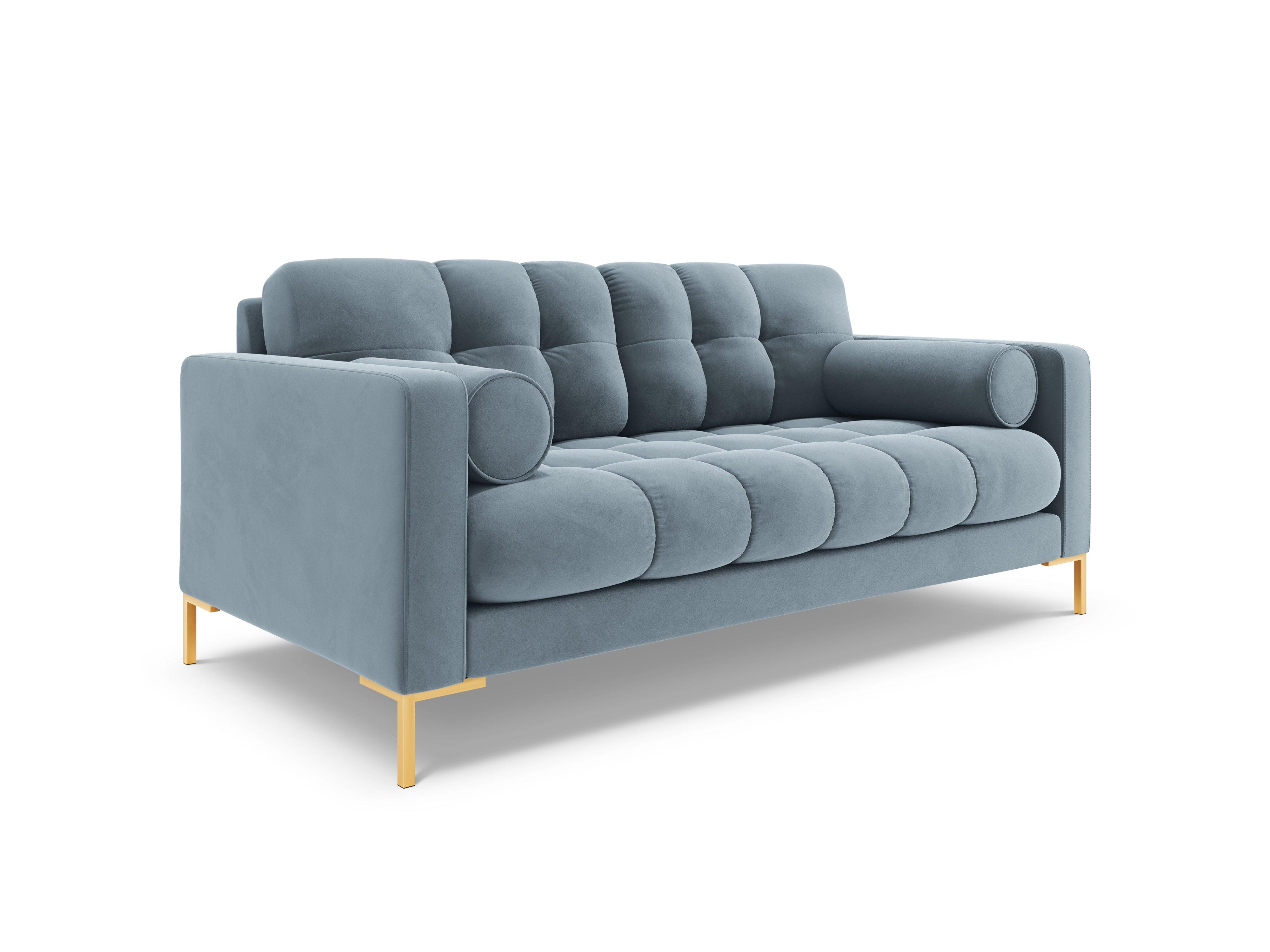 Sofa aksamitna 2-osobowa BALI jasnoniebieski ze złotą podstawą Cosmopolitan Design Eye on Design