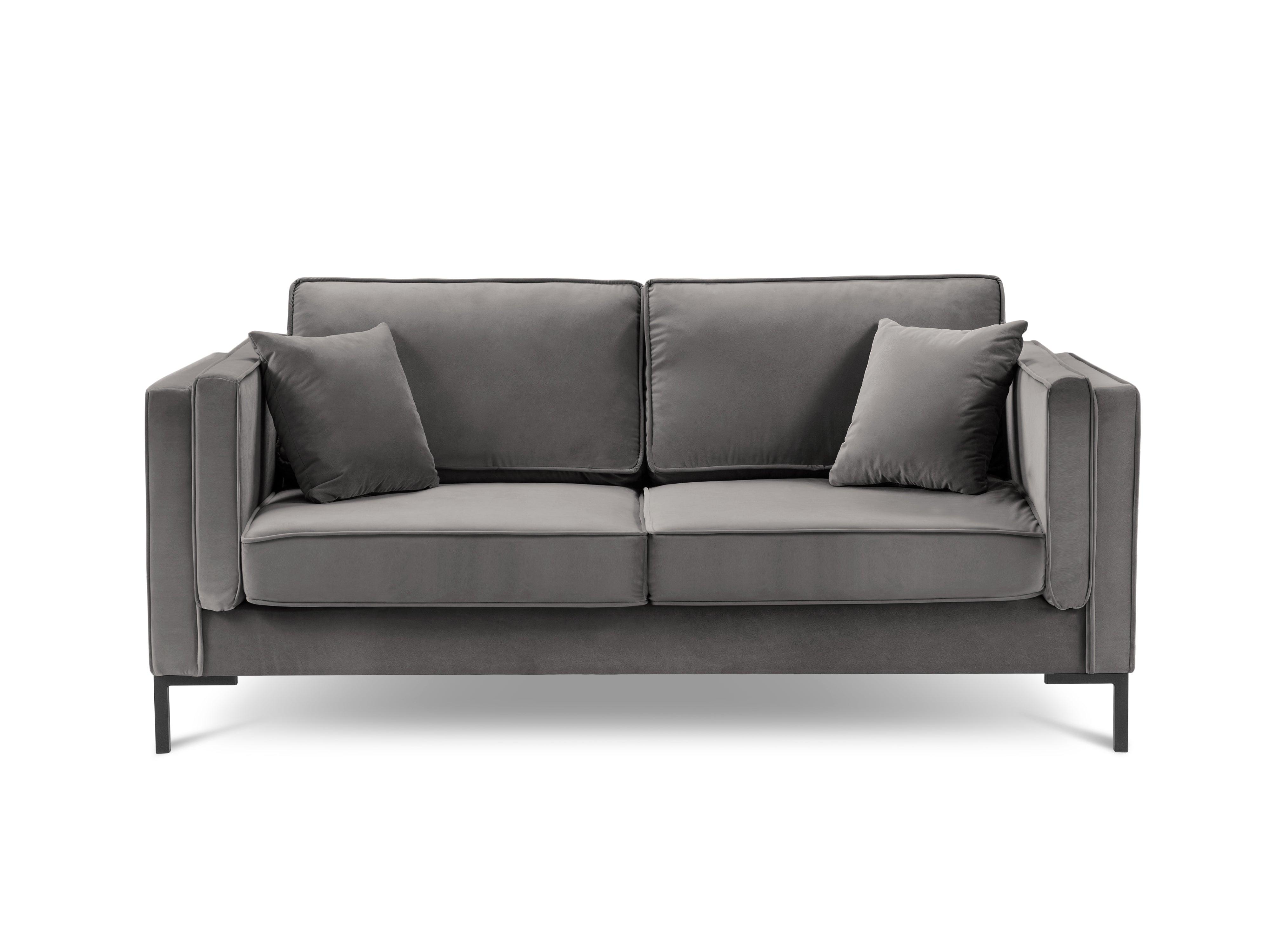 Sofa aksamitna 2-osobowa LUIS jasnoszary z czarną podstawą Milo Casa Eye on Design