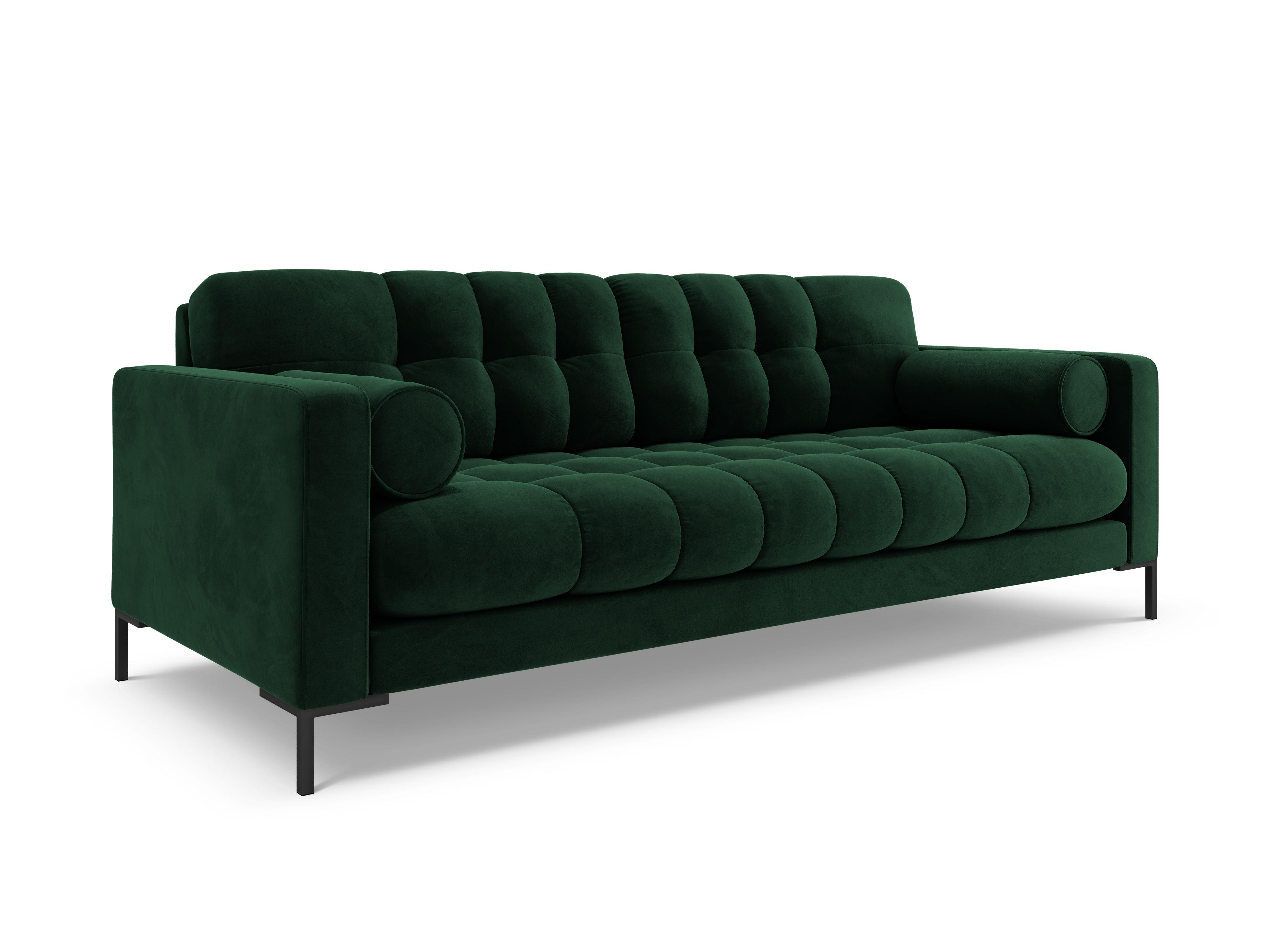 Sofa aksamitna 3-osobowa BALI butelkowa zieleń z czarną podstawą Cosmopolitan Design Eye on Design