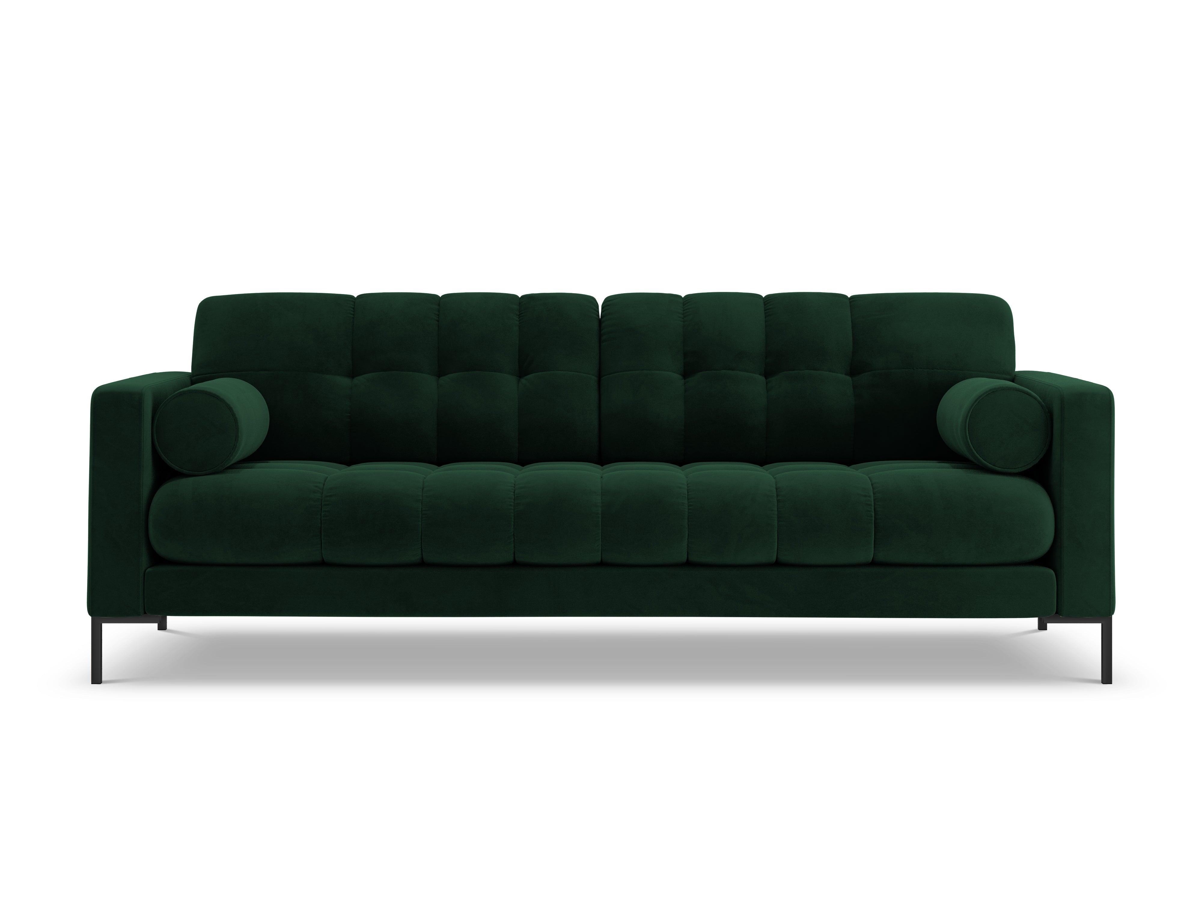 Sofa aksamitna 3-osobowa BALI butelkowa zieleń z czarną podstawą Cosmopolitan Design Eye on Design