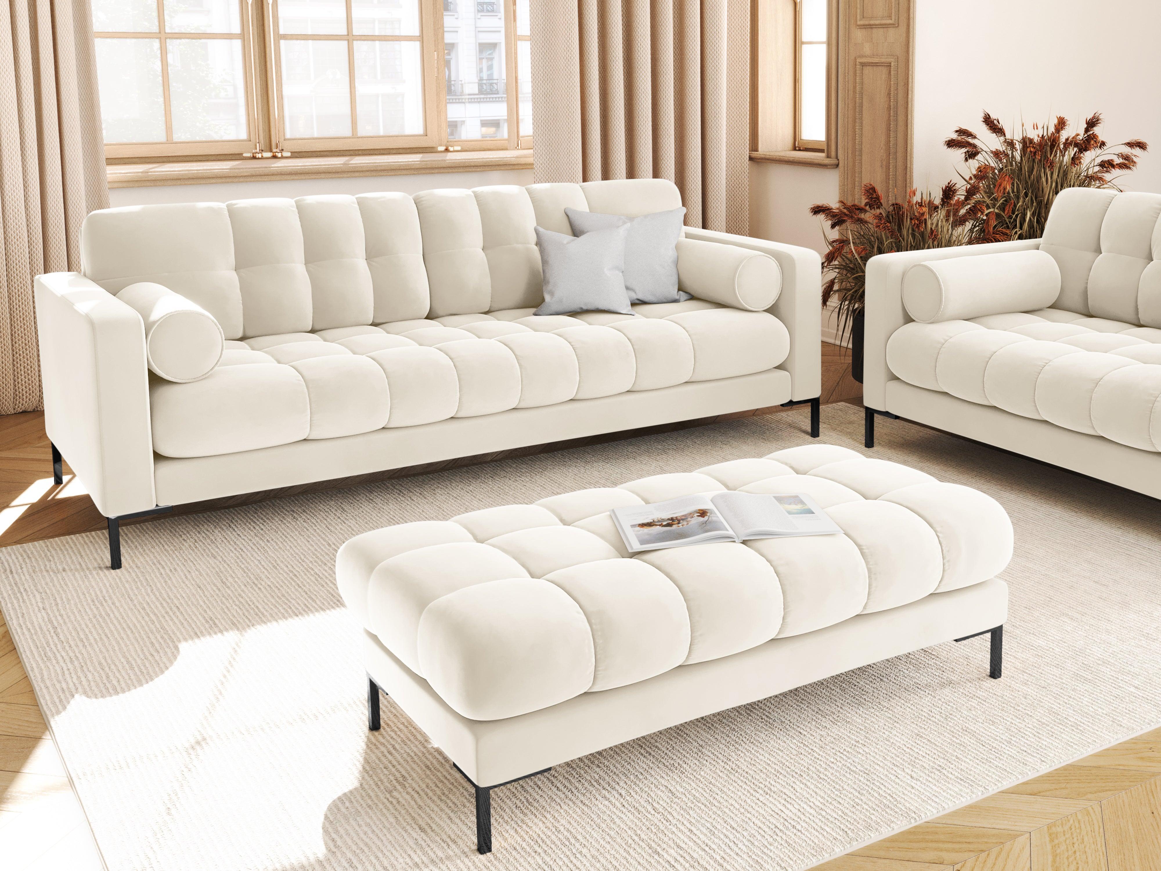 Sofa aksamitna 3-osobowa BALI jasnobeżowy z czarną podstawą Cosmopolitan Design Eye on Design