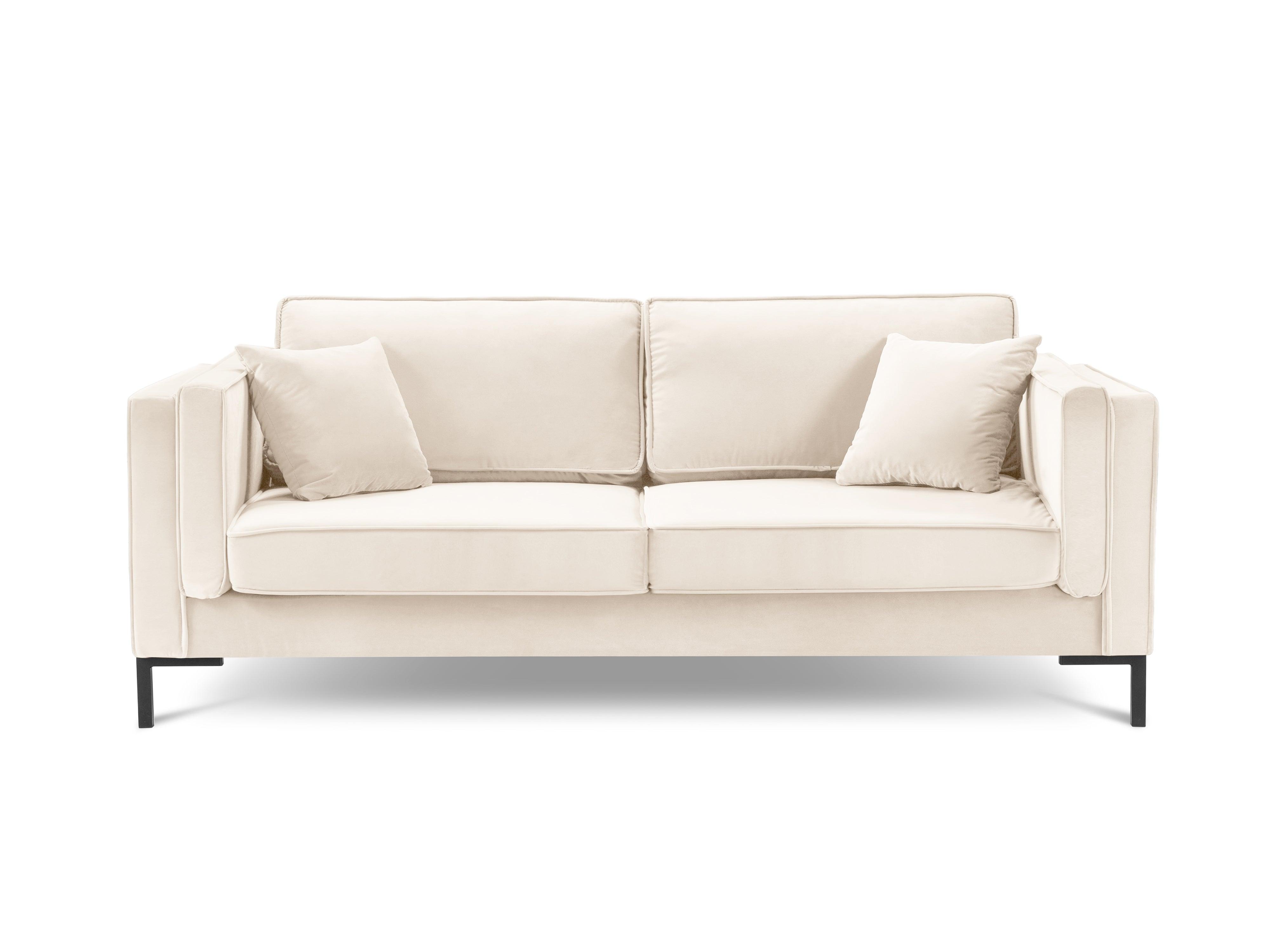 Sofa aksamitna 3-osobowa LUIS beżowy z czarną podstawą Milo Casa Eye on Design