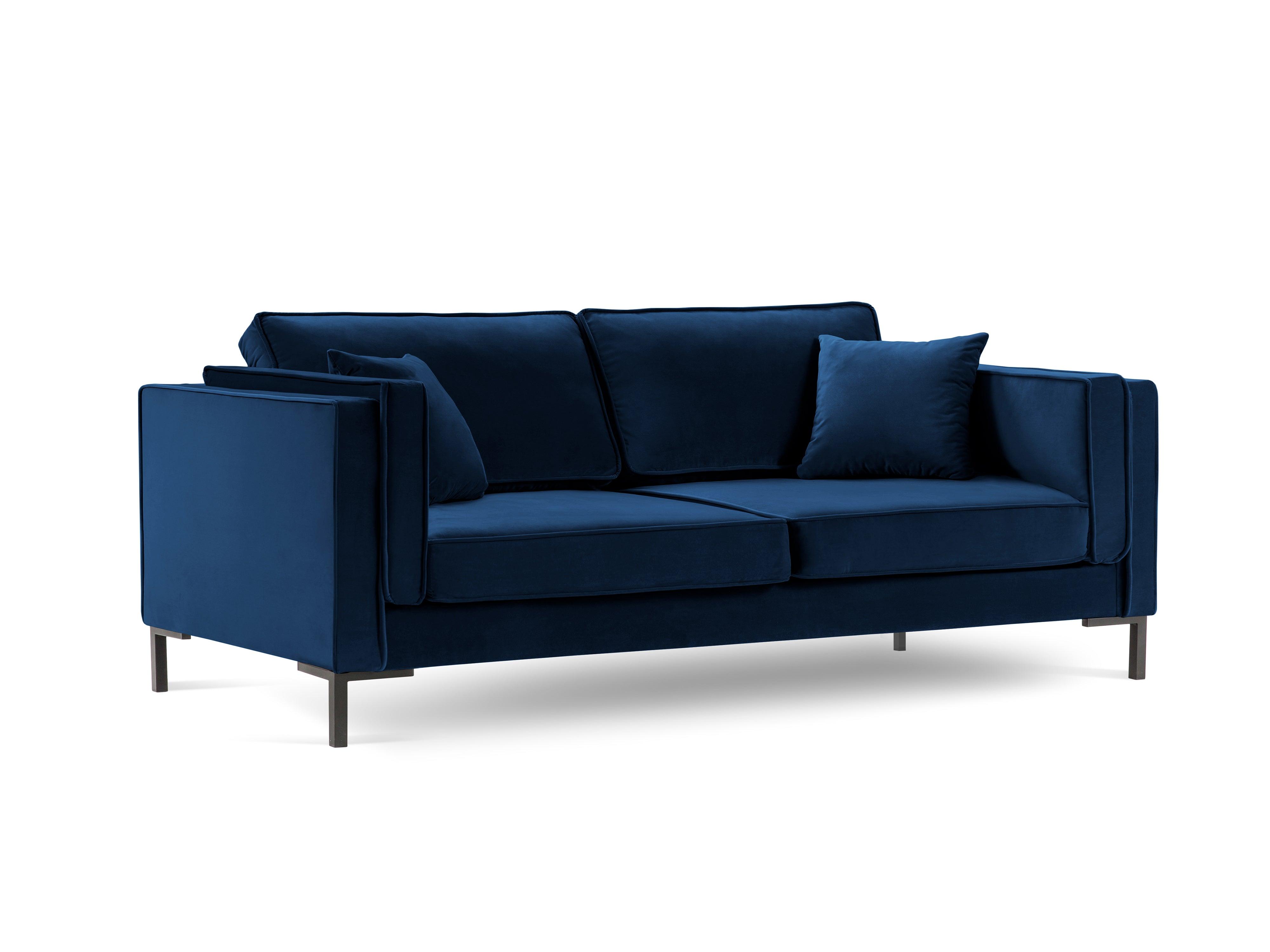 Sofa aksamitna 3-osobowa LUIS granat królewski z czarną podstawą Milo Casa Eye on Design