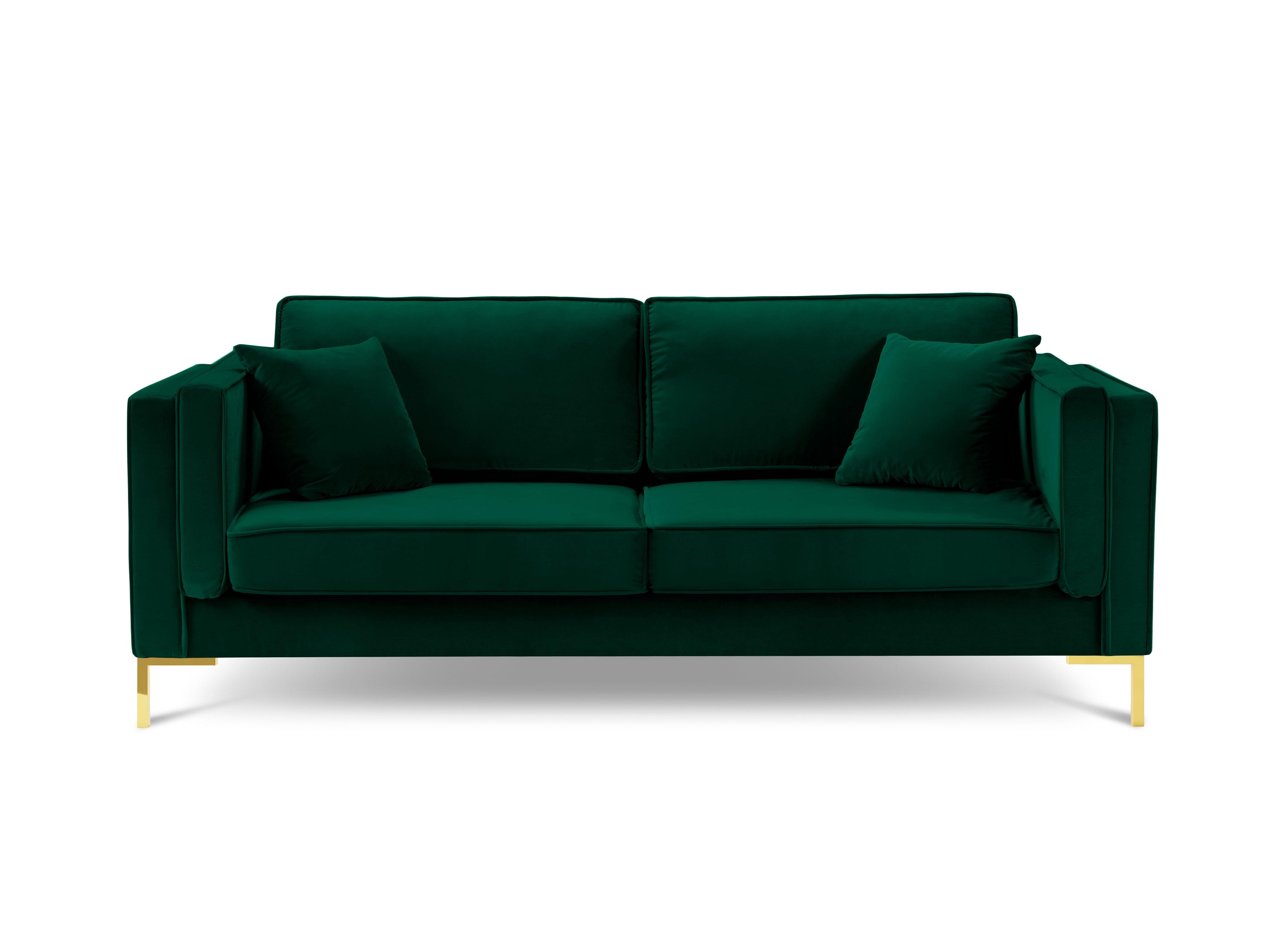Sofa aksamitna 3-osobowa LUIS zieleń butelkowa ze złotą podstawą Milo Casa Eye on Design