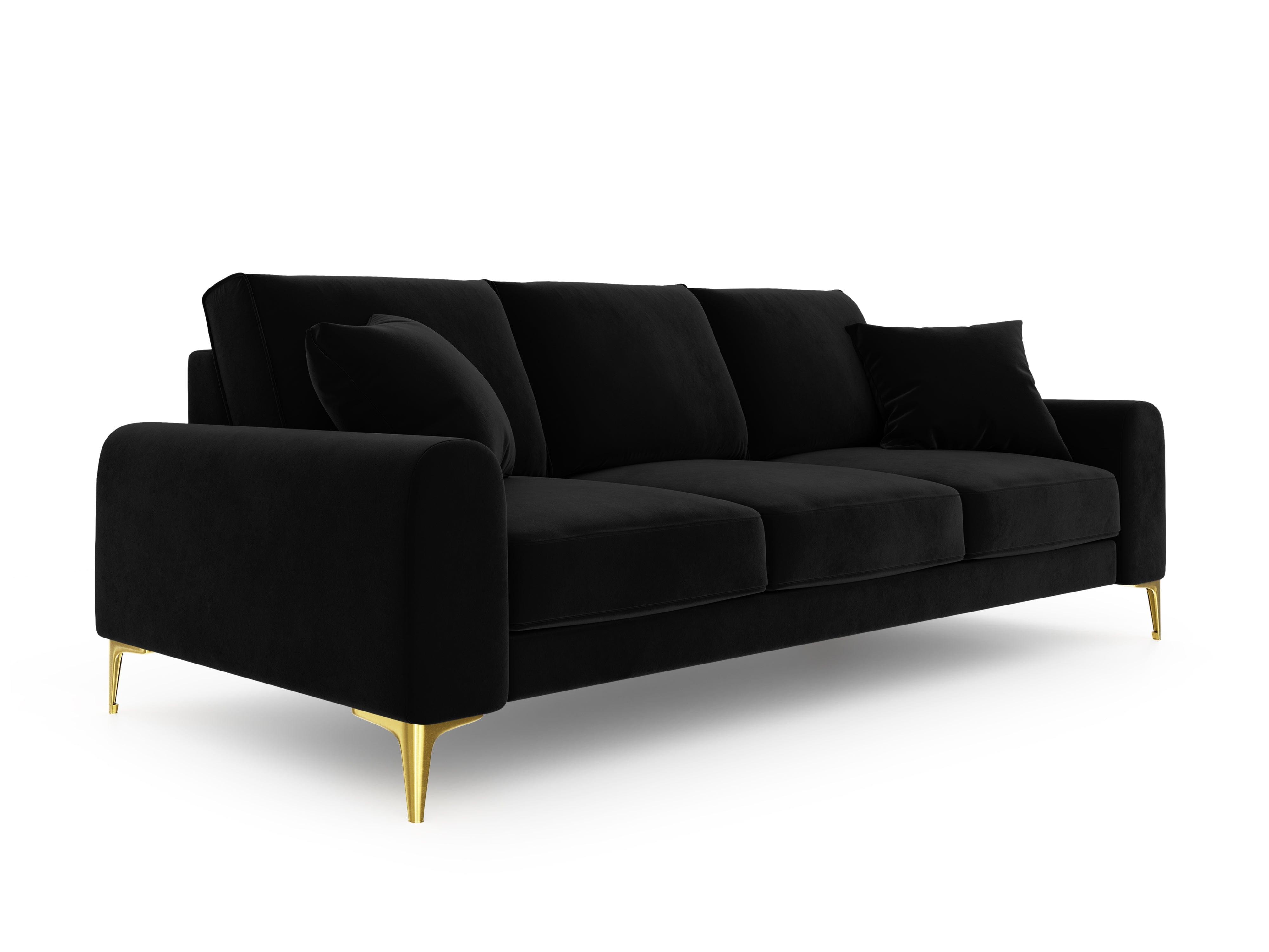 Sofa aksamitna 3-osobowa MADARA czarny ze złotą podstawą Mazzini Sofas Eye on Design
