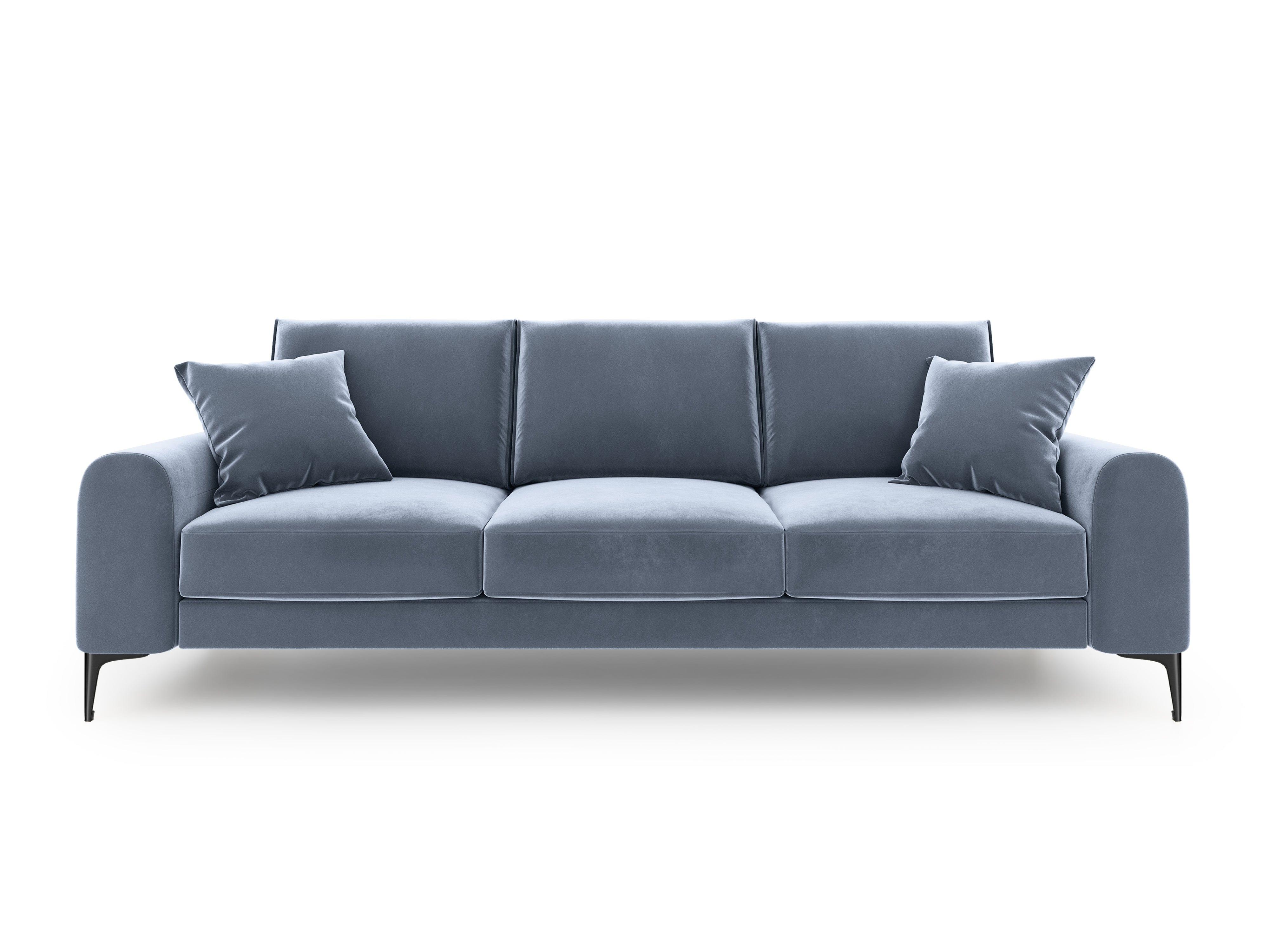 Sofa aksamitna 3-osobowa MADARA jasnoniebieski z czarną podstawą Mazzini Sofas Eye on Design