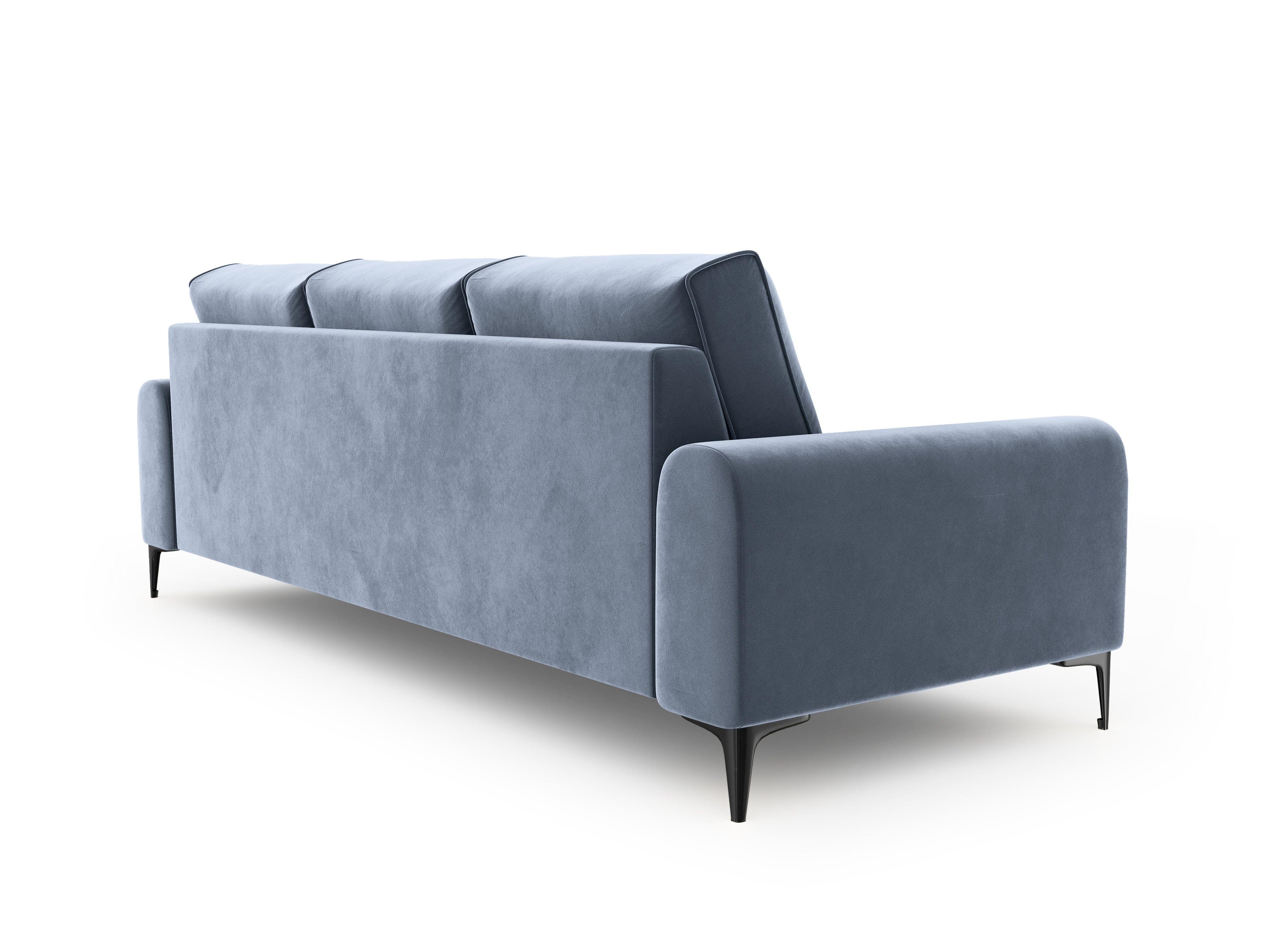 Sofa aksamitna 3-osobowa MADARA jasnoniebieski z czarną podstawą Mazzini Sofas Eye on Design