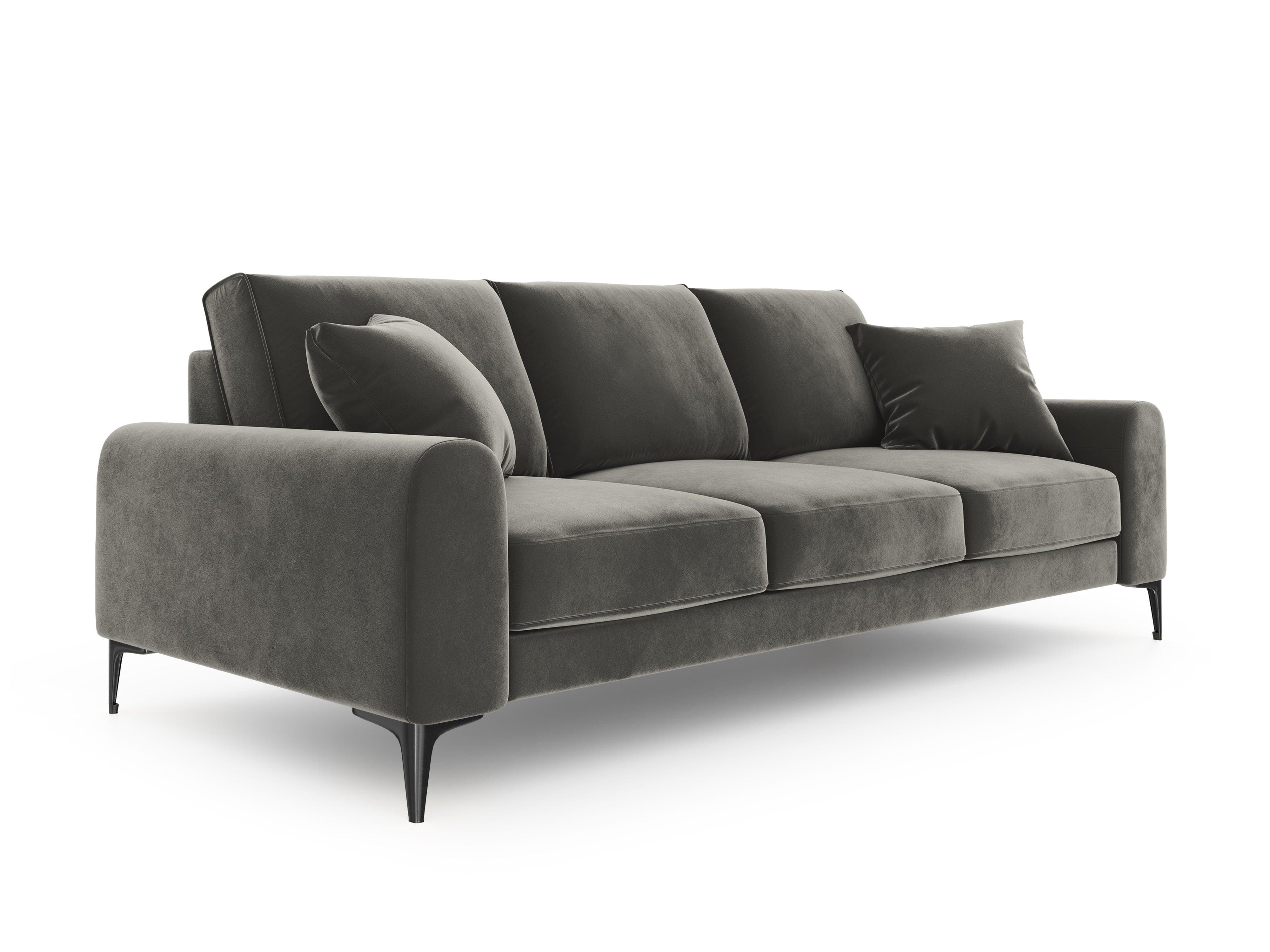 Sofa aksamitna 3-osobowa MADARA szary z czarną podstawą Mazzini Sofas Eye on Design