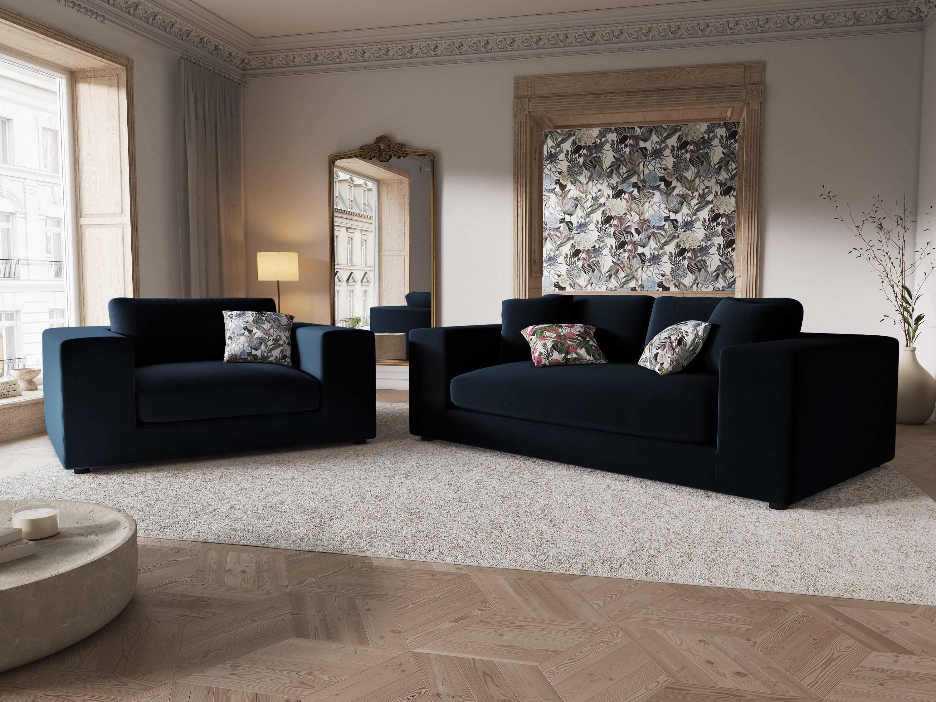 Sofa aksamitna 3-osobowa TENDANCE granatowy – CXL by Christian Lacroix