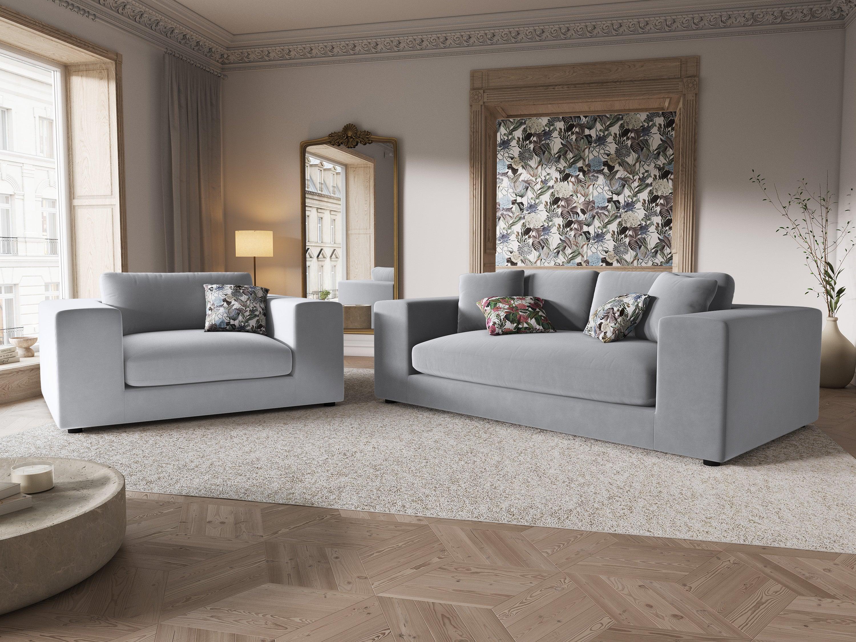 Sofa aksamitna 3-osobowa TENDANCE jasnoszary CXL by Christian Lacroix Eye on Design