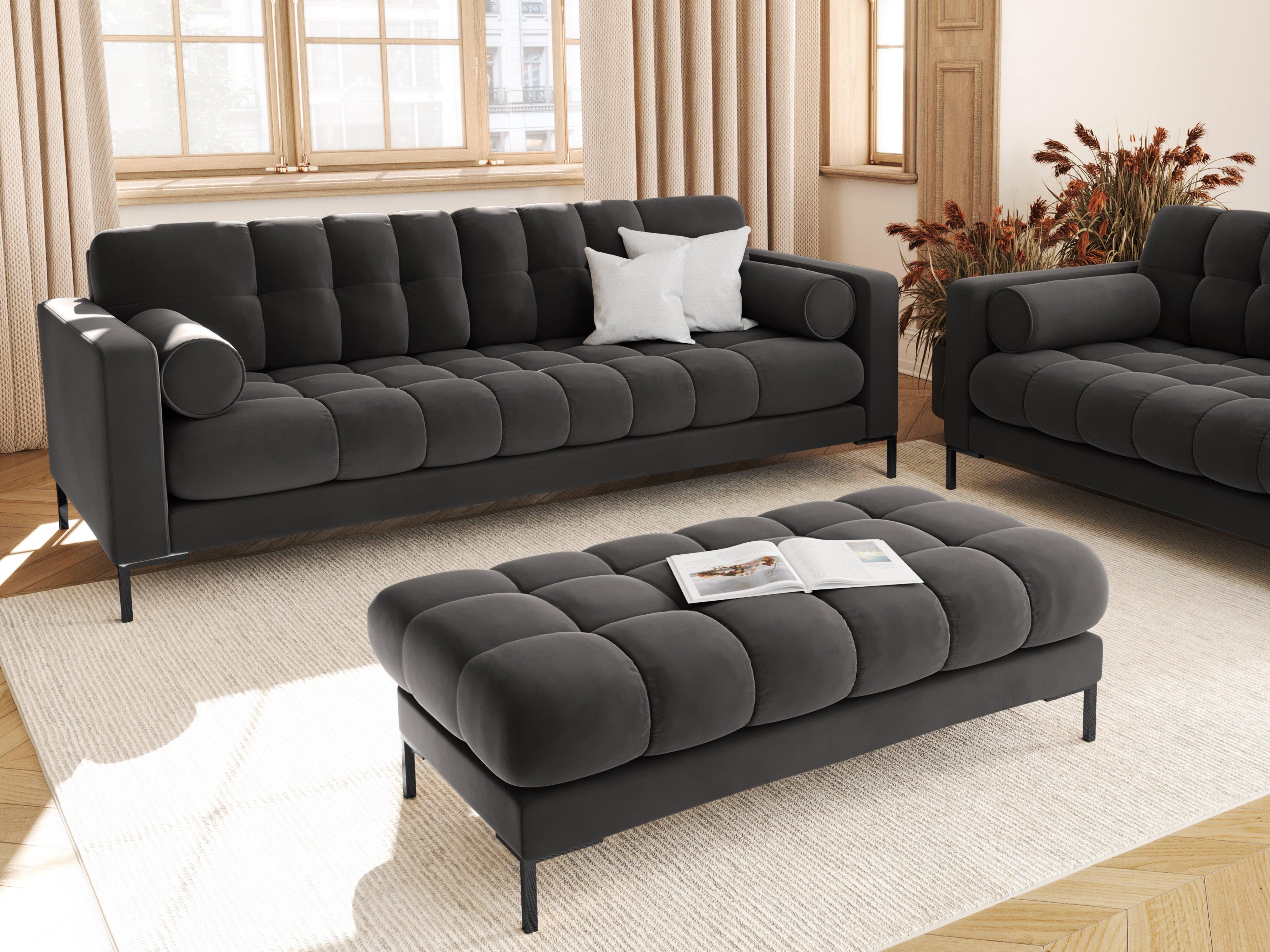 Sofa aksamitna 4-osobowa BALI ciemnoszary z czarną podstawą Cosmopolitan Design Eye on Design