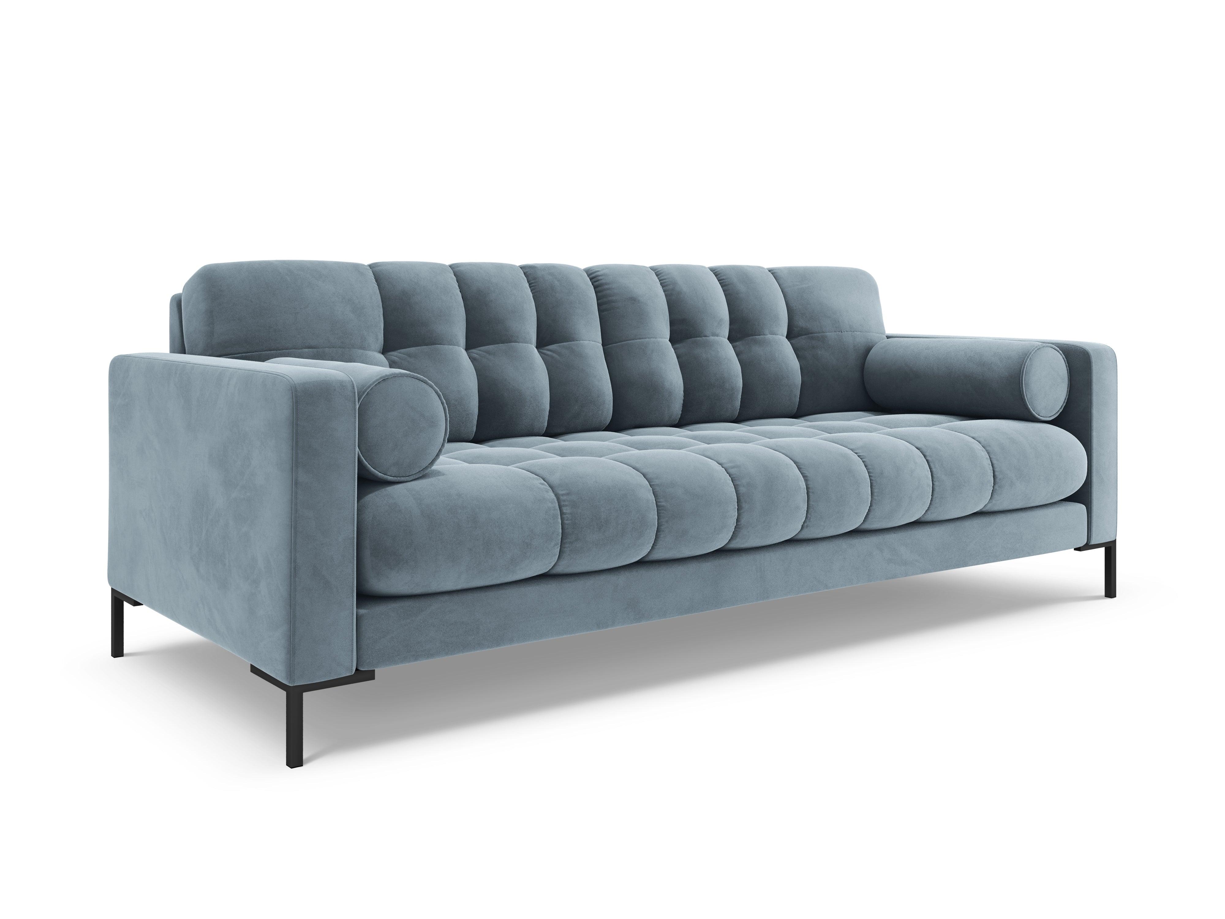 Sofa aksamitna 4-osobowa BALI jasnoniebieski z czarną podstawą Cosmopolitan Design Eye on Design