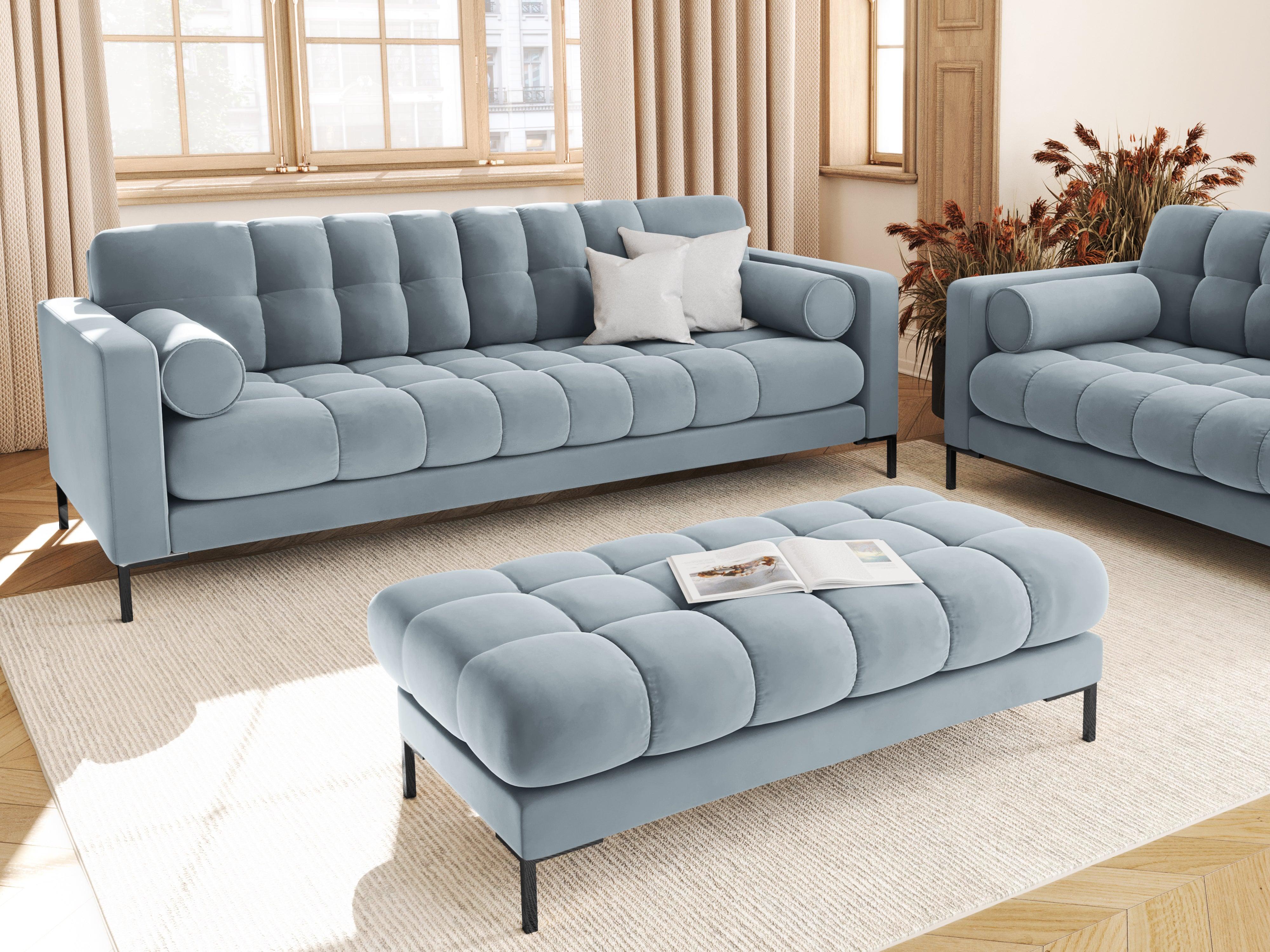 Sofa aksamitna 4-osobowa BALI jasnoniebieski z czarną podstawą Cosmopolitan Design Eye on Design