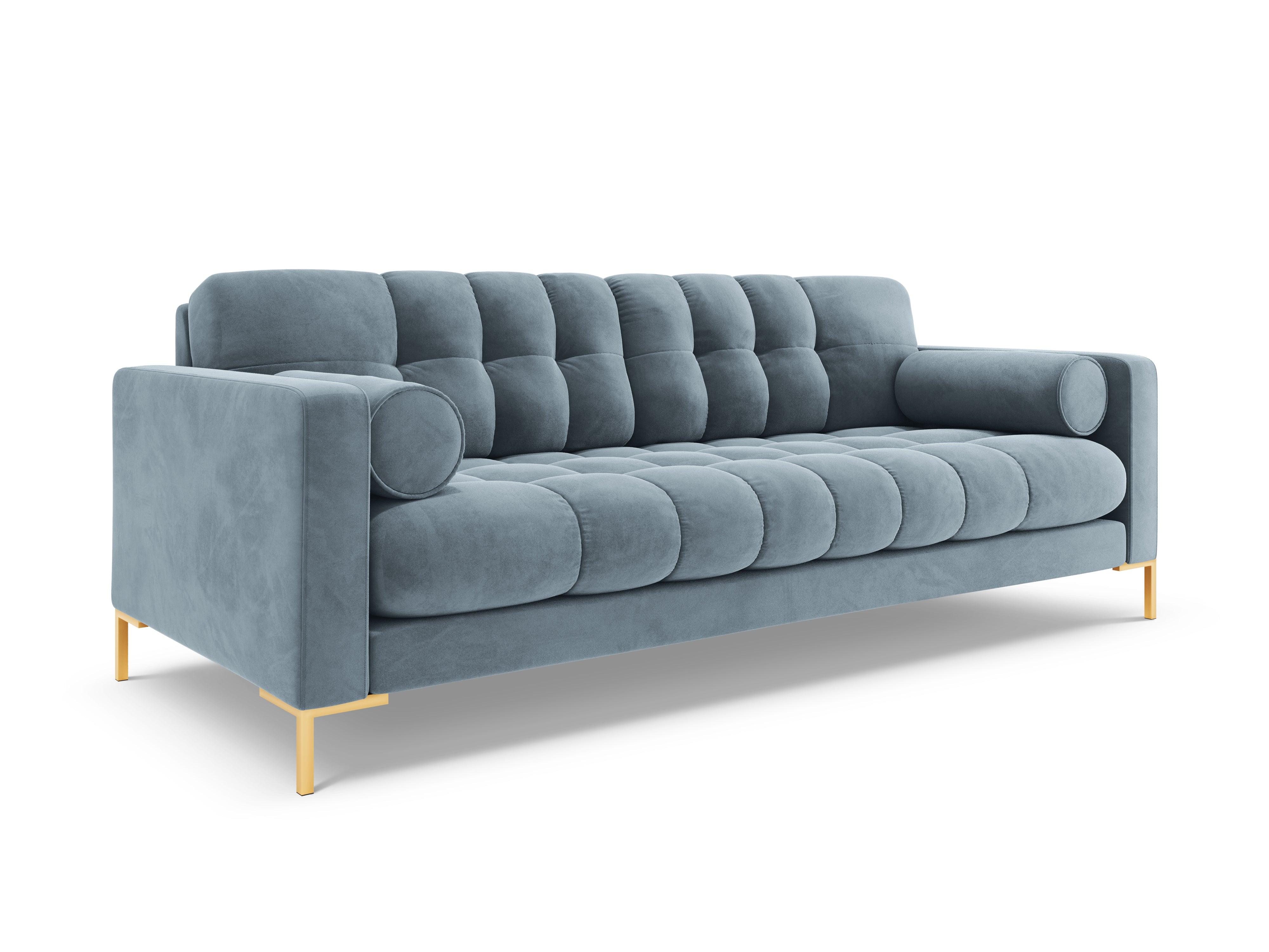 Sofa aksamitna 4-osobowa BALI jasnoniebieski ze złotą podstawą Cosmopolitan Design Eye on Design